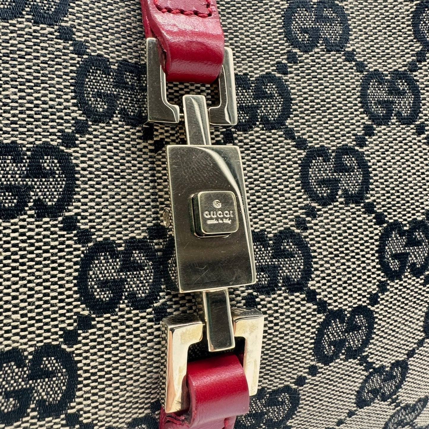 Gucci Gray Monogram & Red Trim Mini Jackie Bag