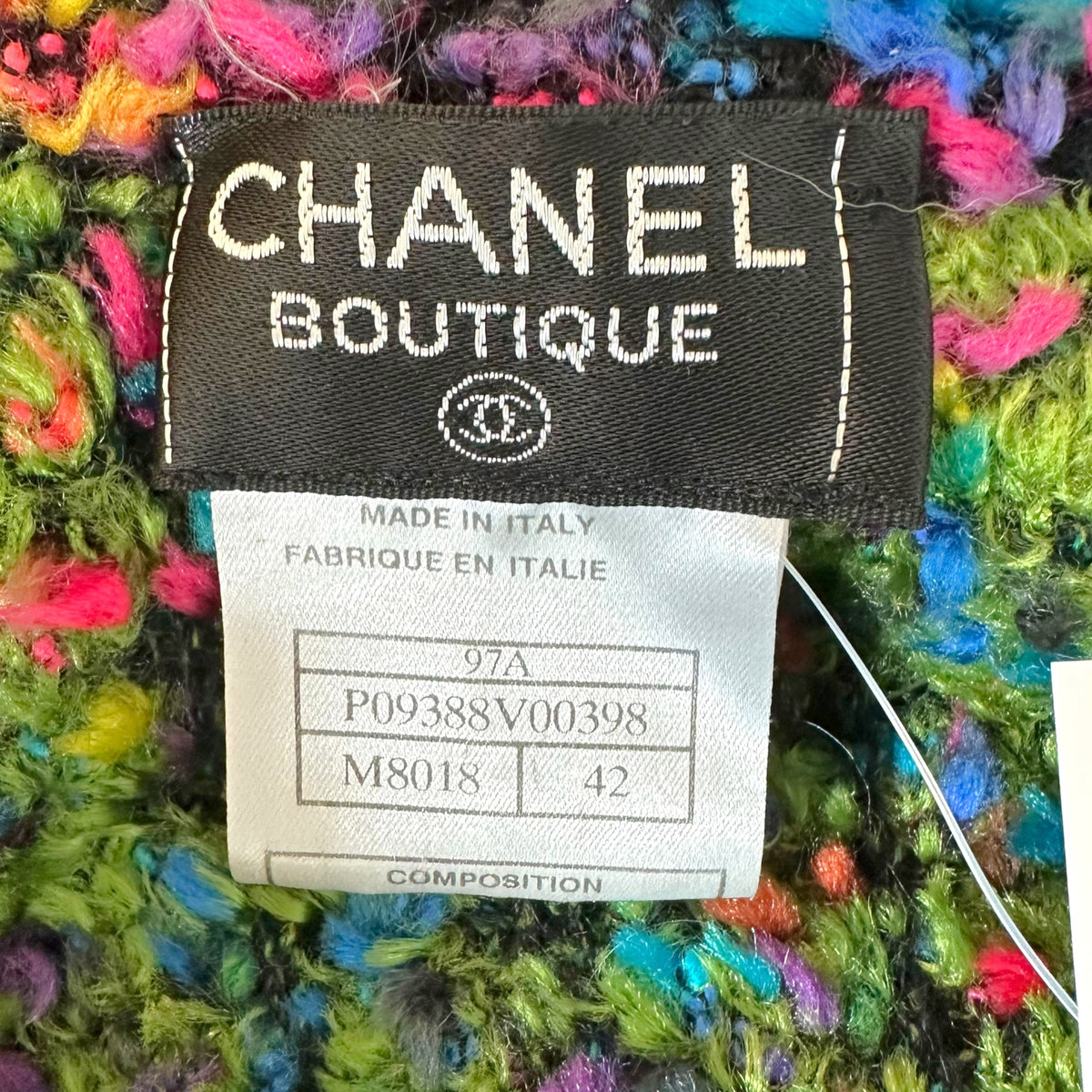 Chanel Green Multicolor Fuzzy Knit Tweed Cardigan
