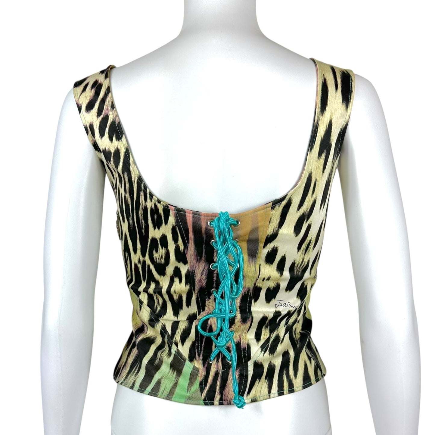 Just Cavalli Roberto Cavalli Rainbow Leopard Print Corset Bustier Top