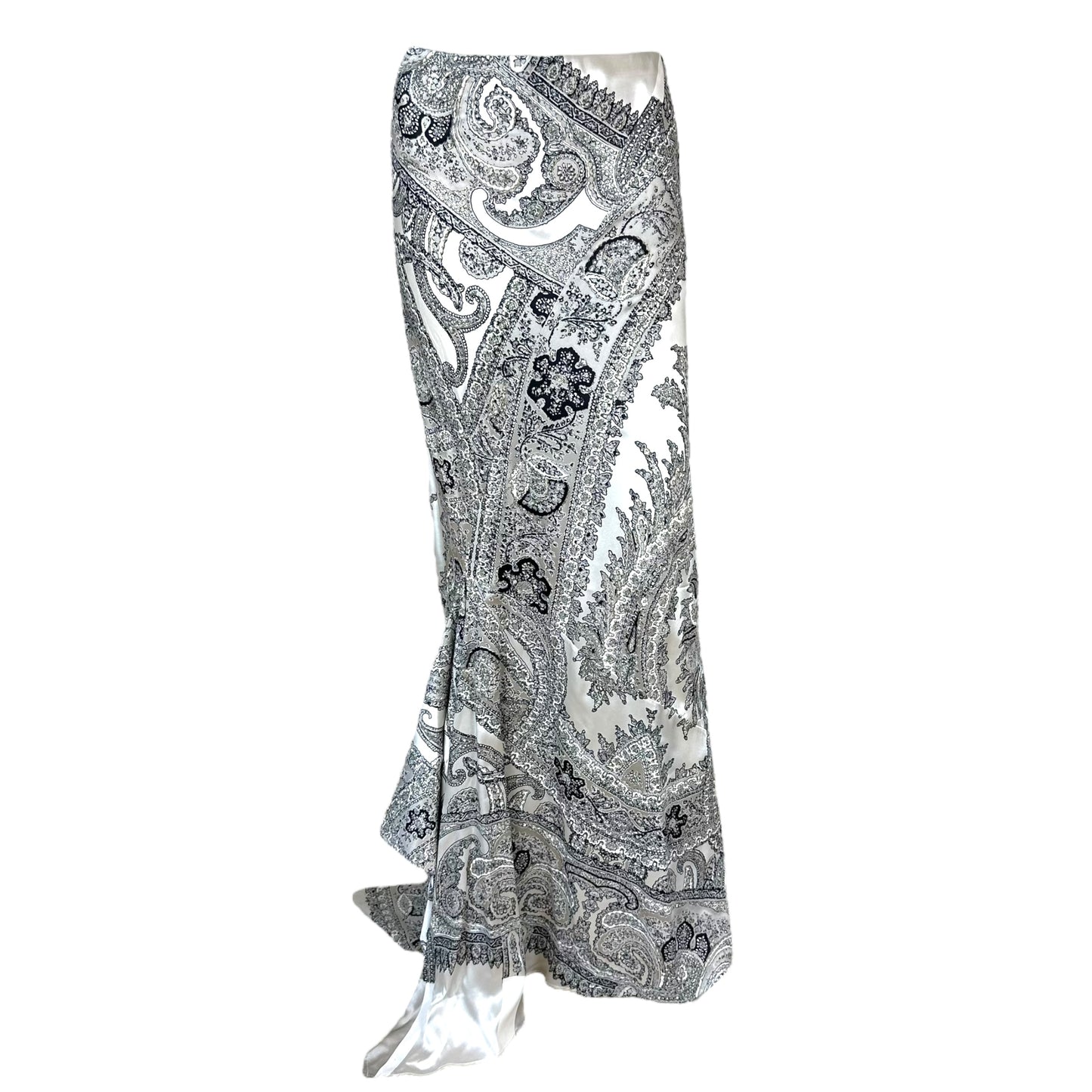 Roberto Cavalli Black & White Paisley Silk Maxi Skirt