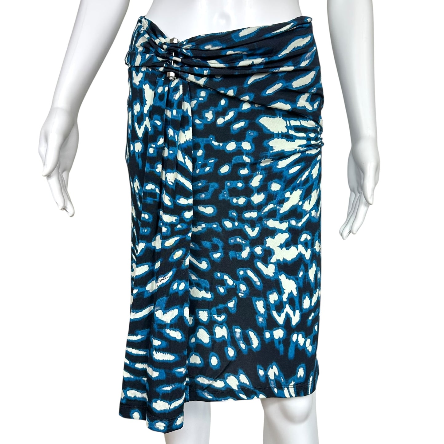 Just Cavalli Roberto Cavalli Black & Blue Printed Midi Skirt