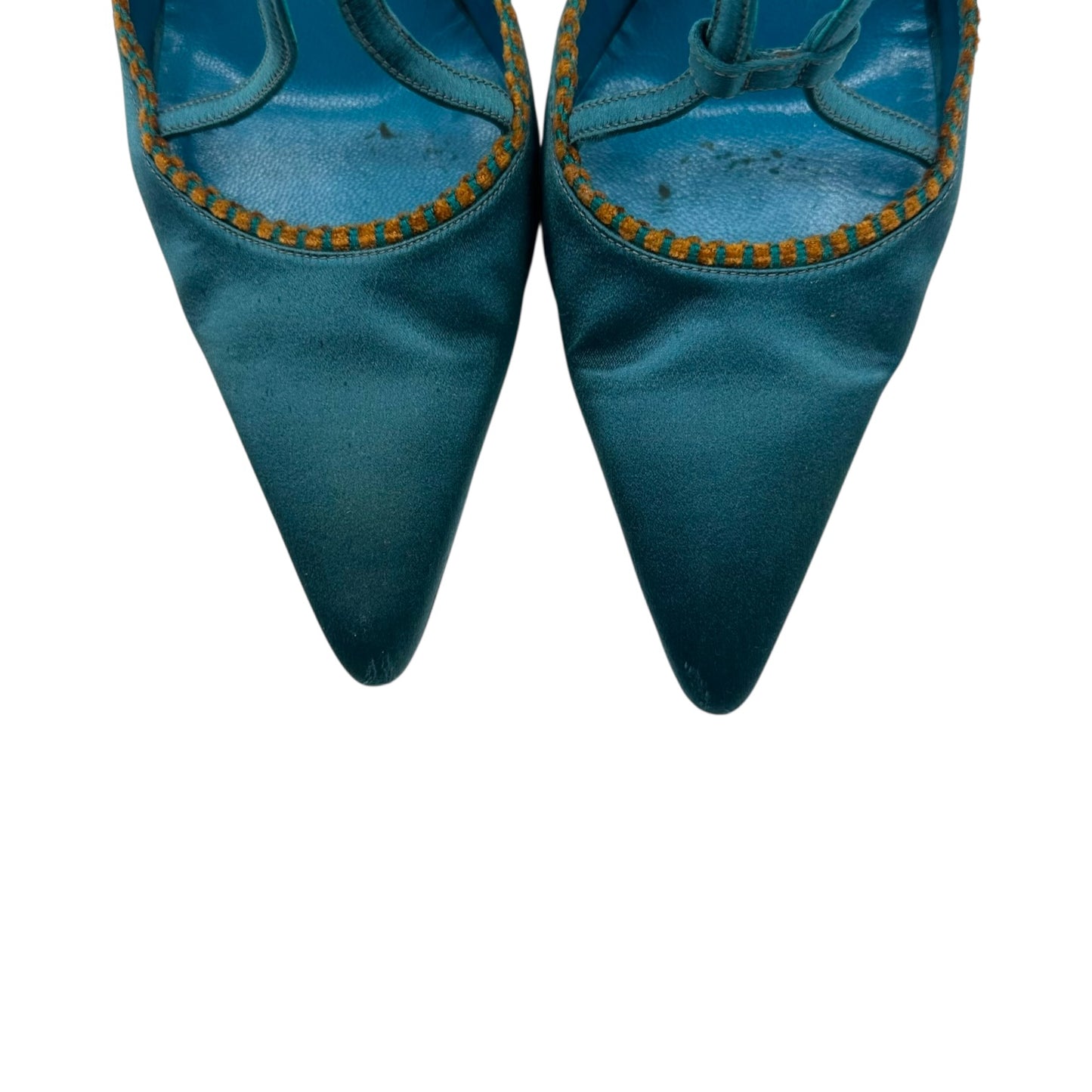 Manolo Blahink Teal Bow Mule Heels