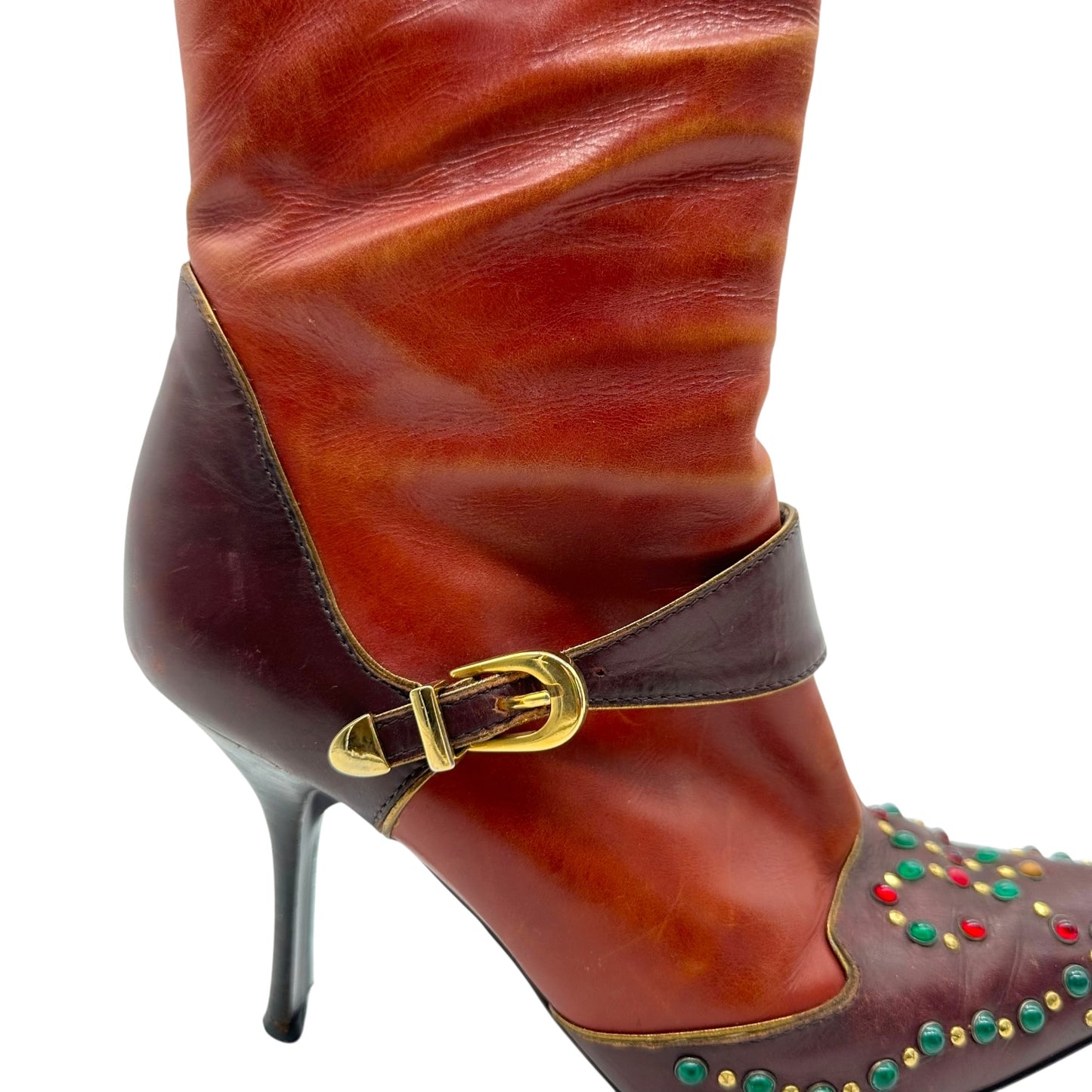 Giuseppe Zanotti Brown Leather Studded Heeled Boots