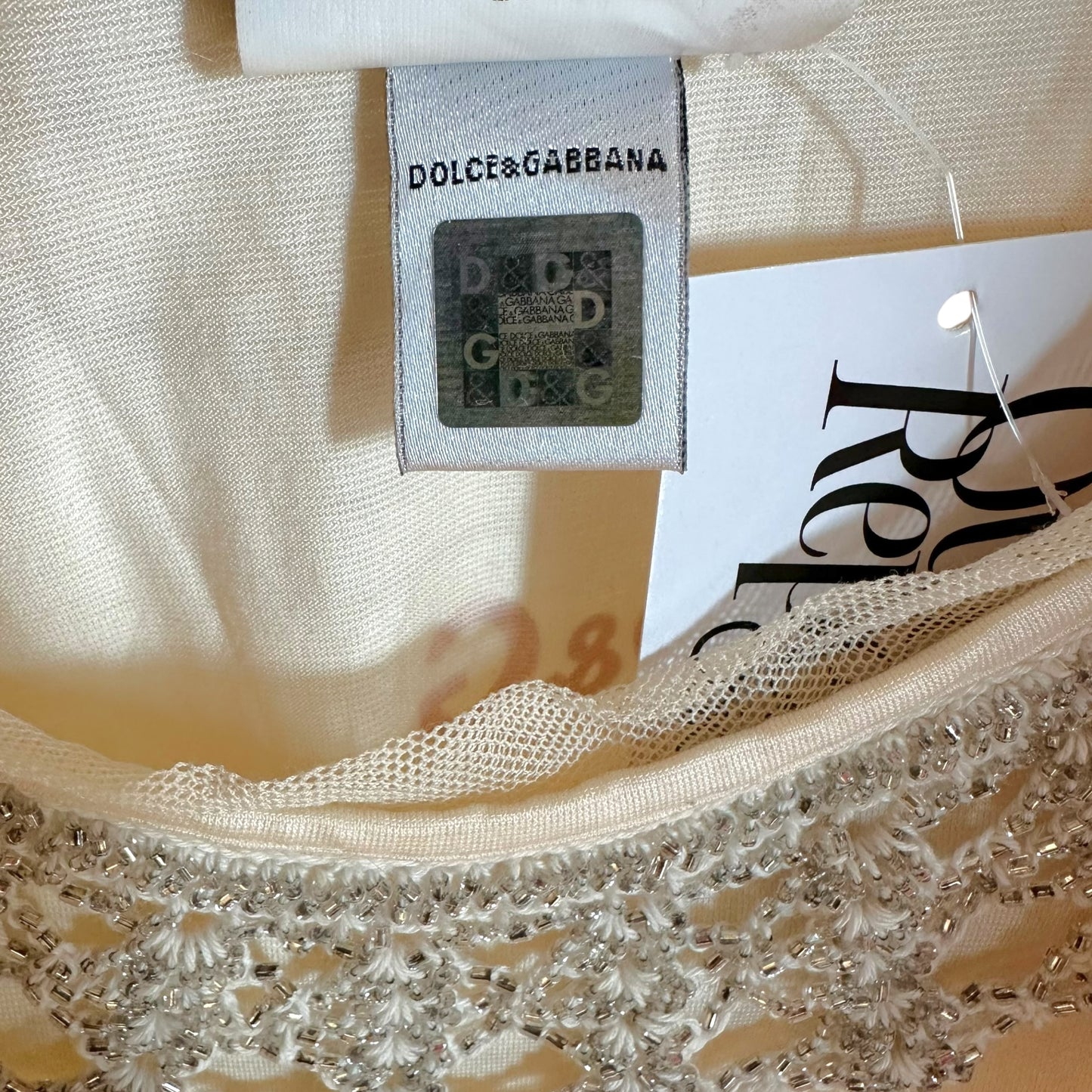 Dolce & Gabbana White Beaded Crochet Collar Tank Top