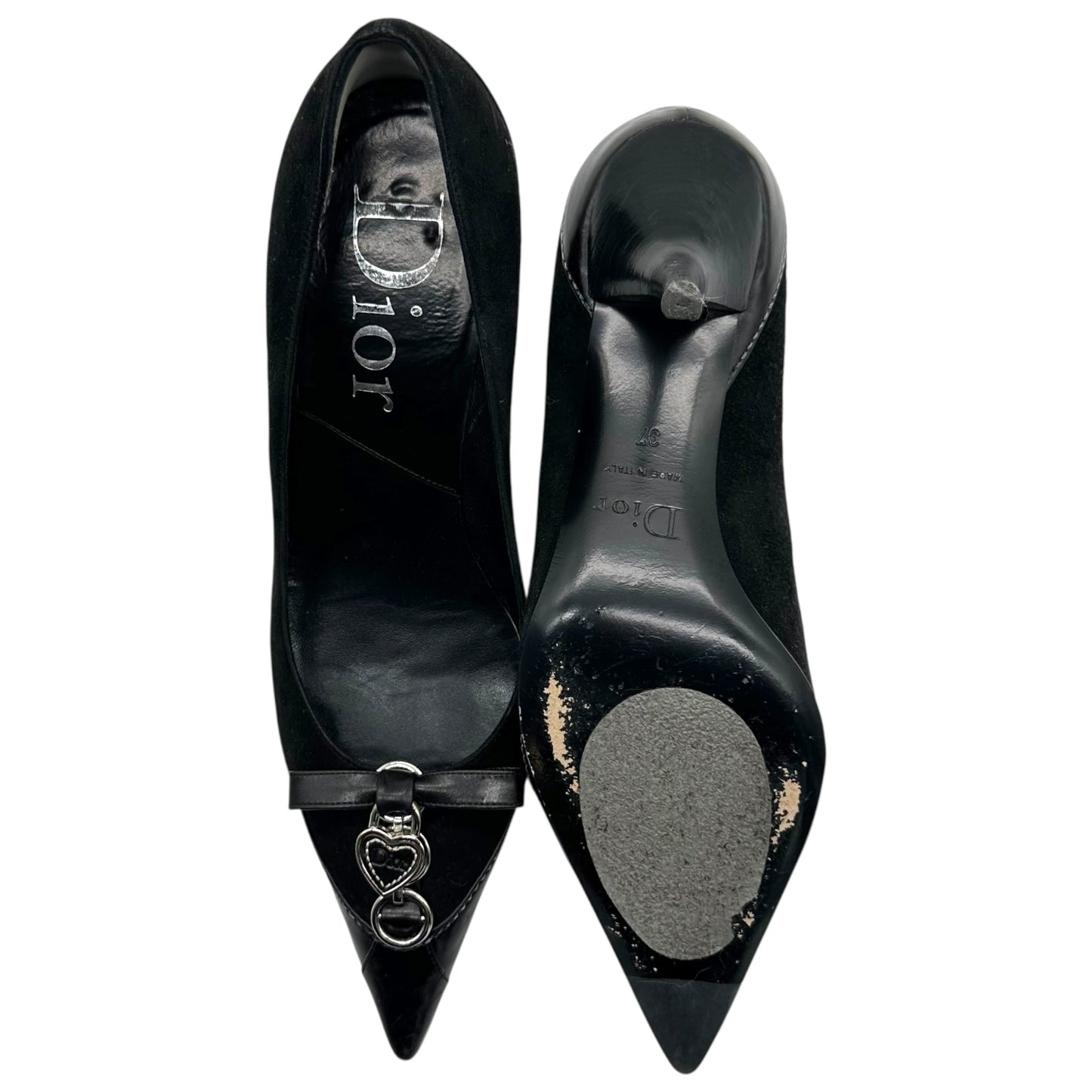 Christian Dior Black Suede Romantique Heart Charm Heels