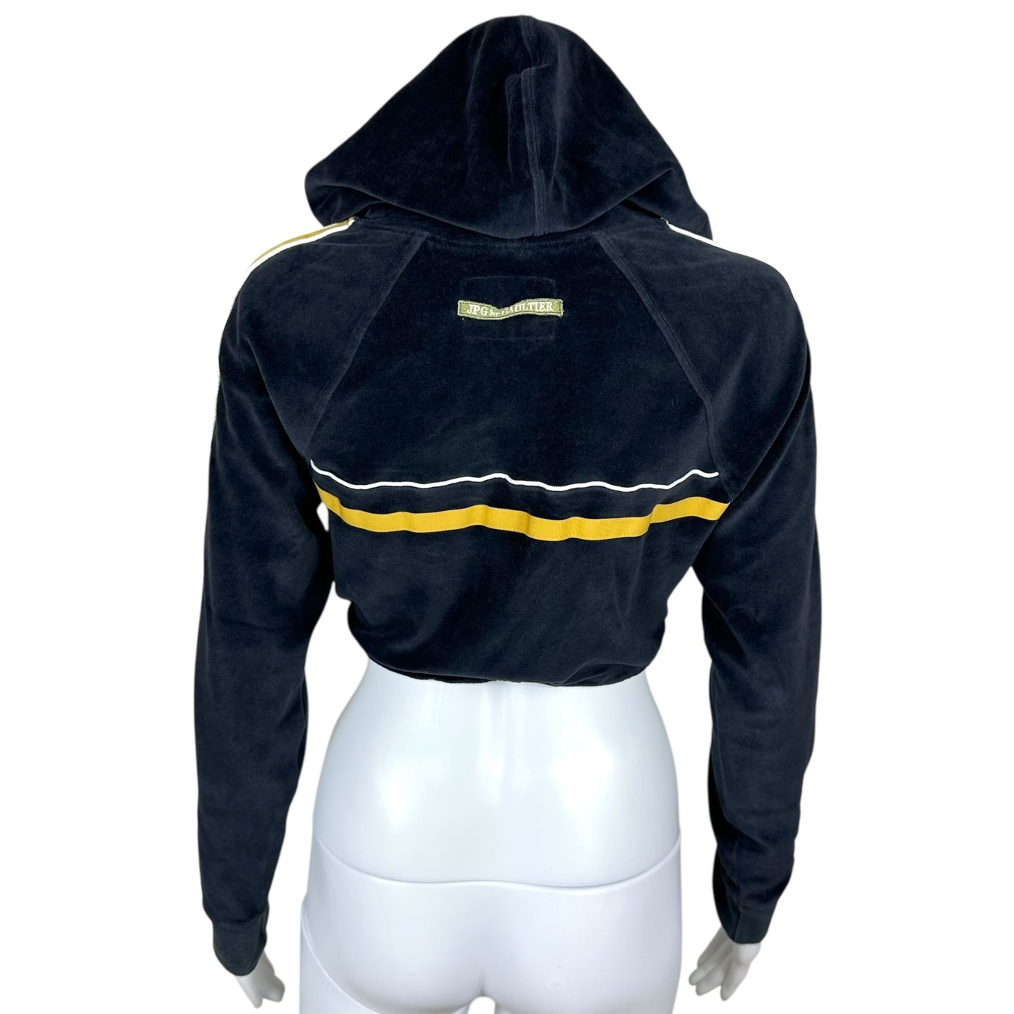 Jean Paul Gaultier Jean's Navy Blue & Yellow Velour Crop Hoodie