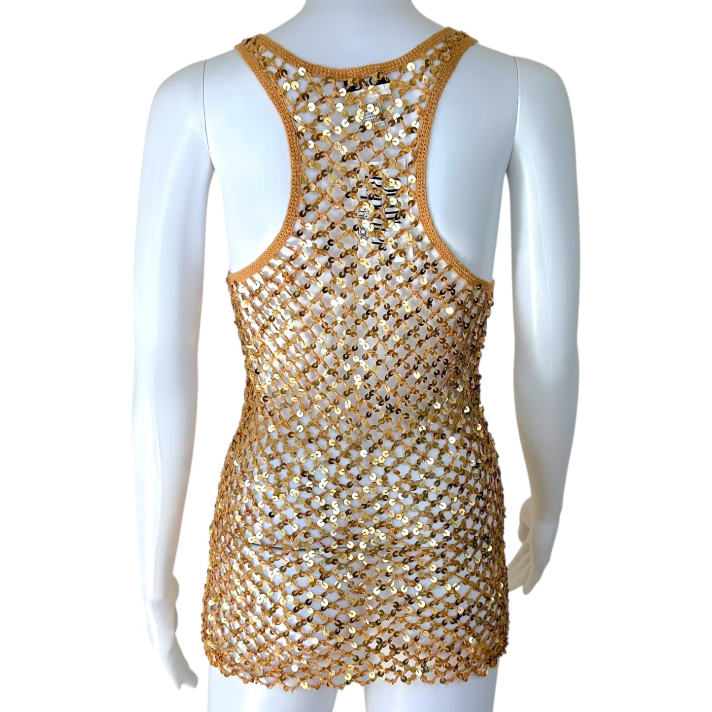 D&G Dolce & Gabbana Gold Sequin Open Crochet Tank