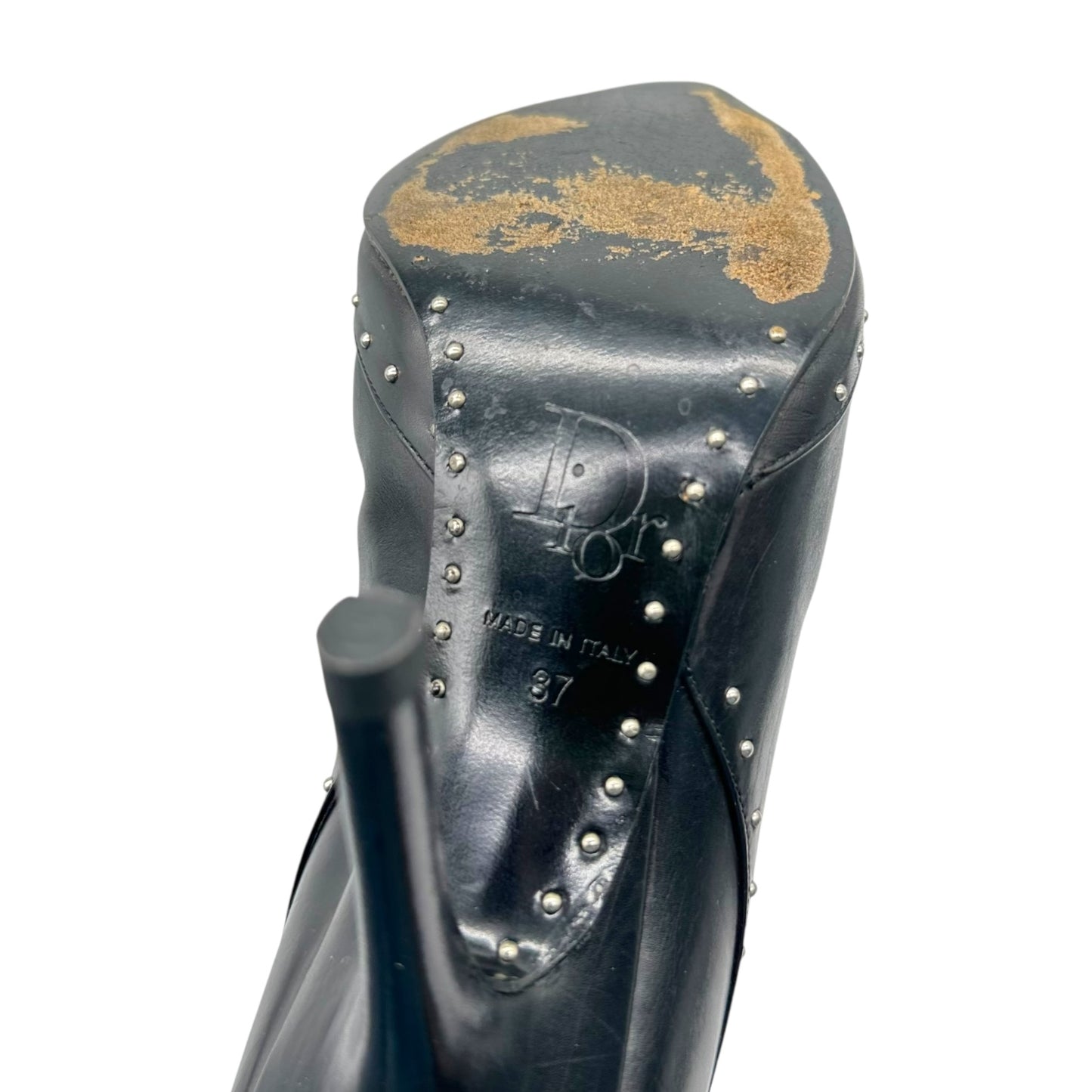 Christian Dior Black Leather Studded Pointed Toe Heeled Boots