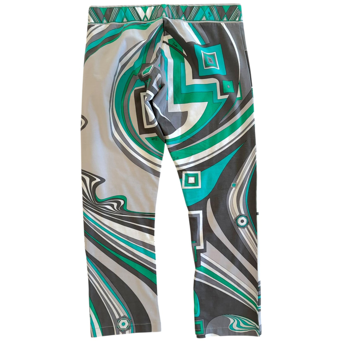 Emilio Pucci Teal Blue & White Printed Capri Pants