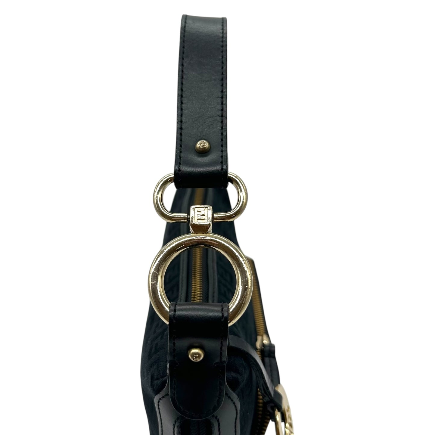 Fendi Black Zucchino Monogram Leather Trim Shoulder Bag