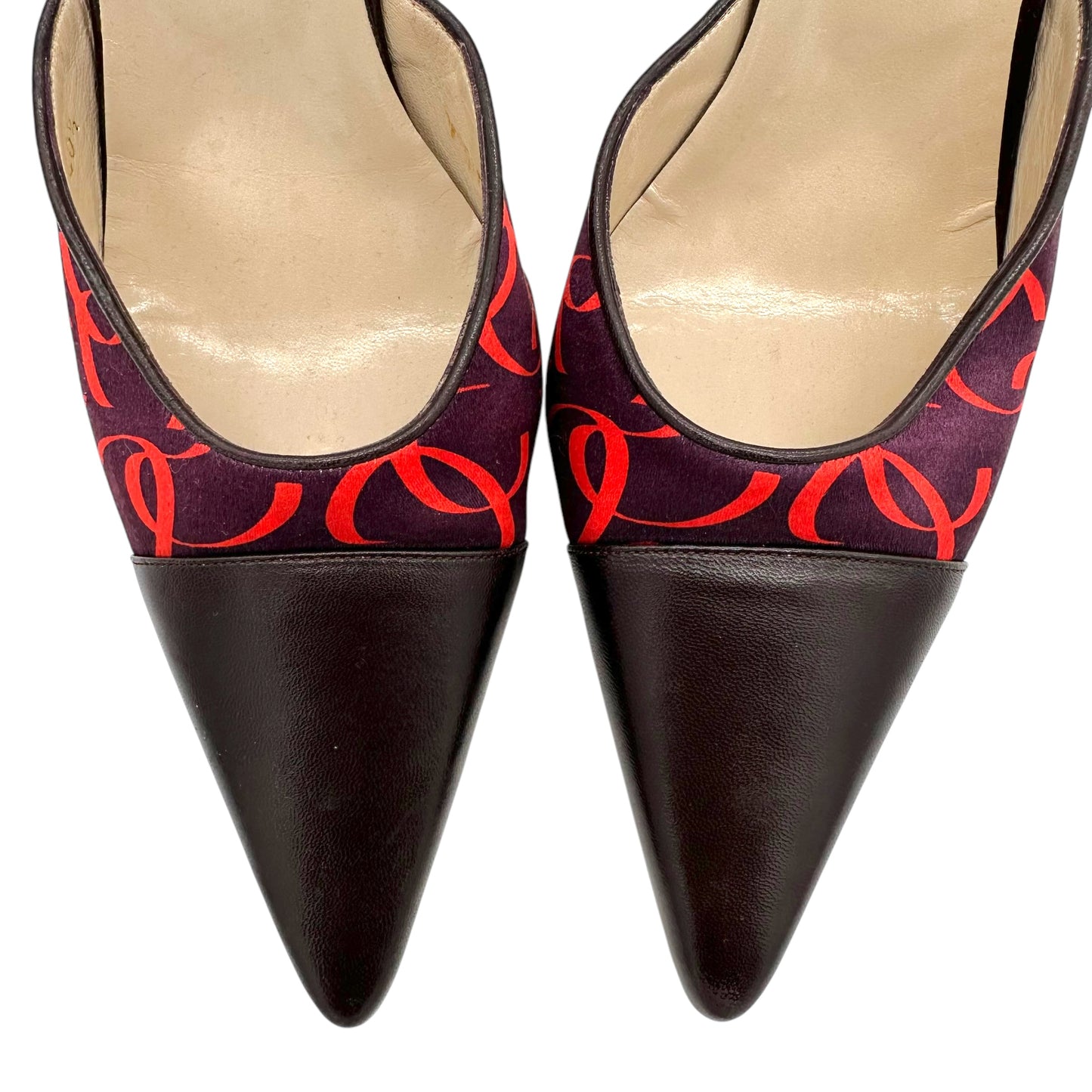 Chanel Purple & Pink Logo Pointed Toe Slingback Heels