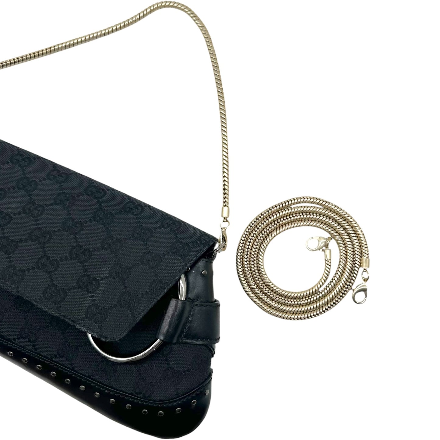 Gucci Black Studded Monogram Large Horsebit Clutch