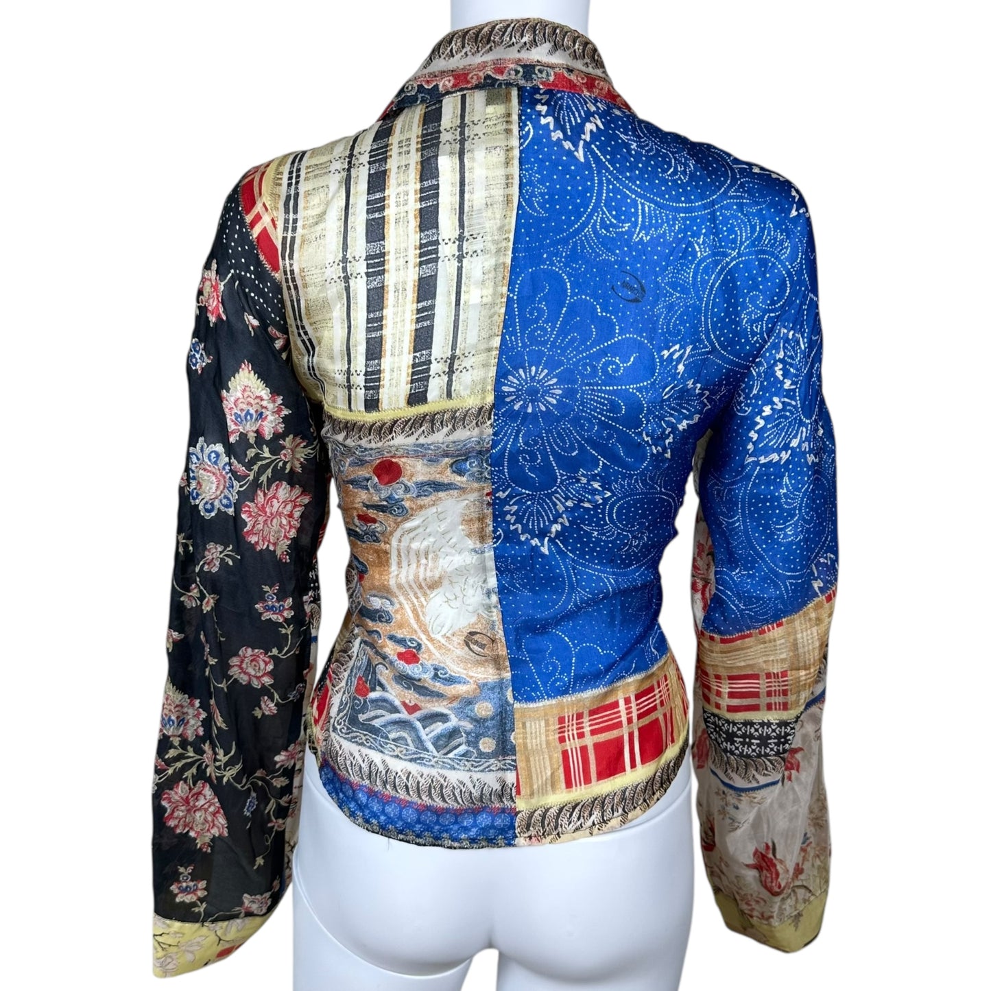 Just Cavalli Roberto Cavalli Multicolor Patchwork Wide Sleeve Silk Blouse