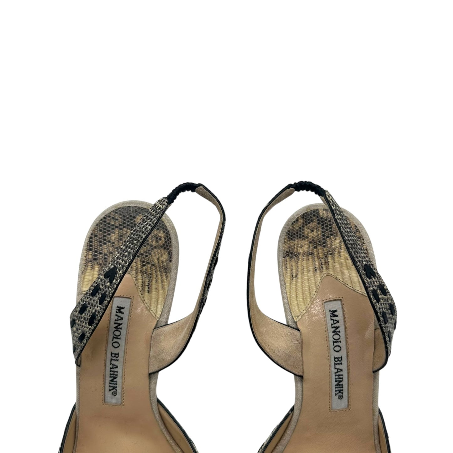 Manolo Blahnik Lizard & Linen Slingback Heels