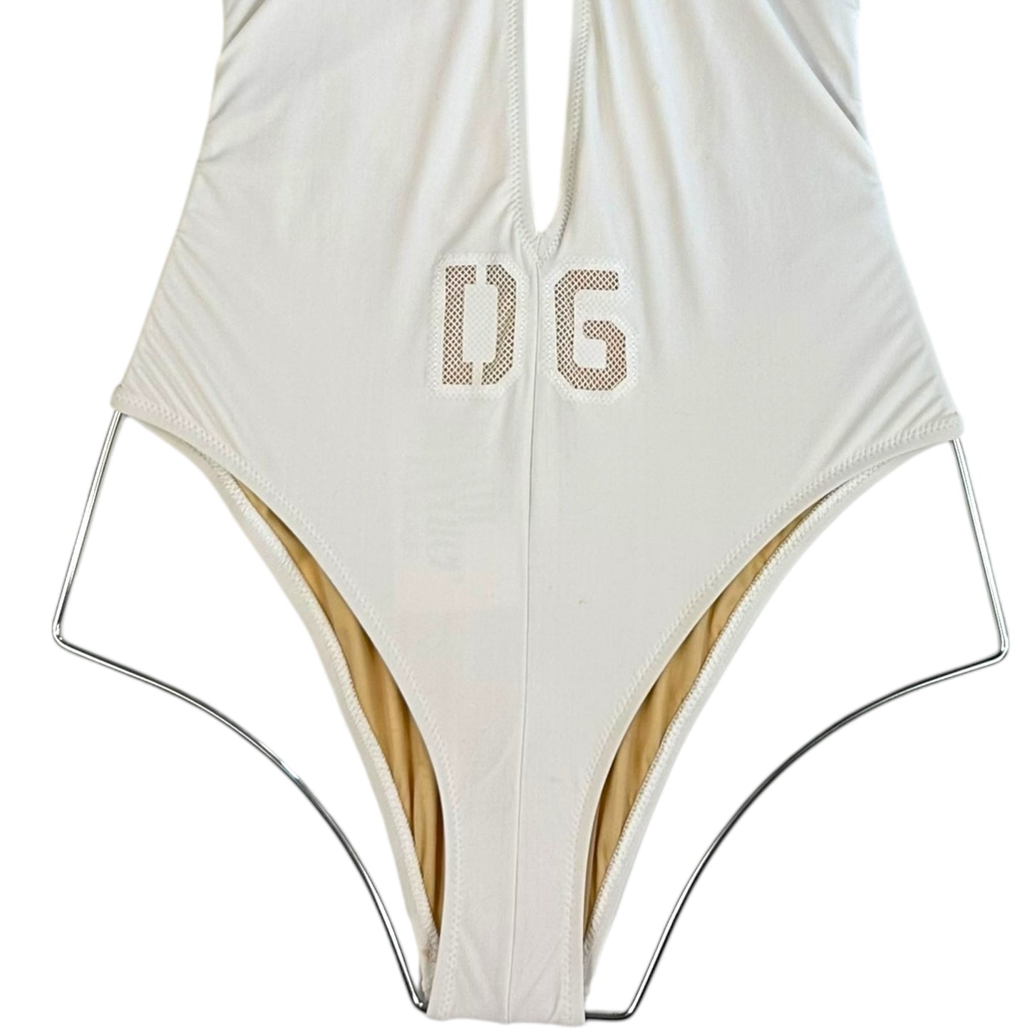 Dolce & Gabbana White Logo Cut-Out One-Piece Swimsuit