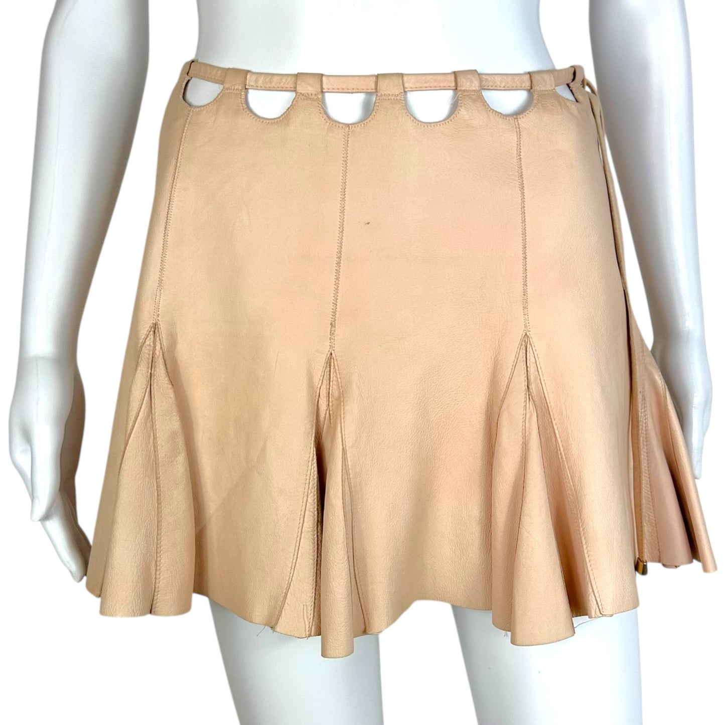 Roberto Cavalli 2003 Pink Leather Tie Waist Mini Skirt