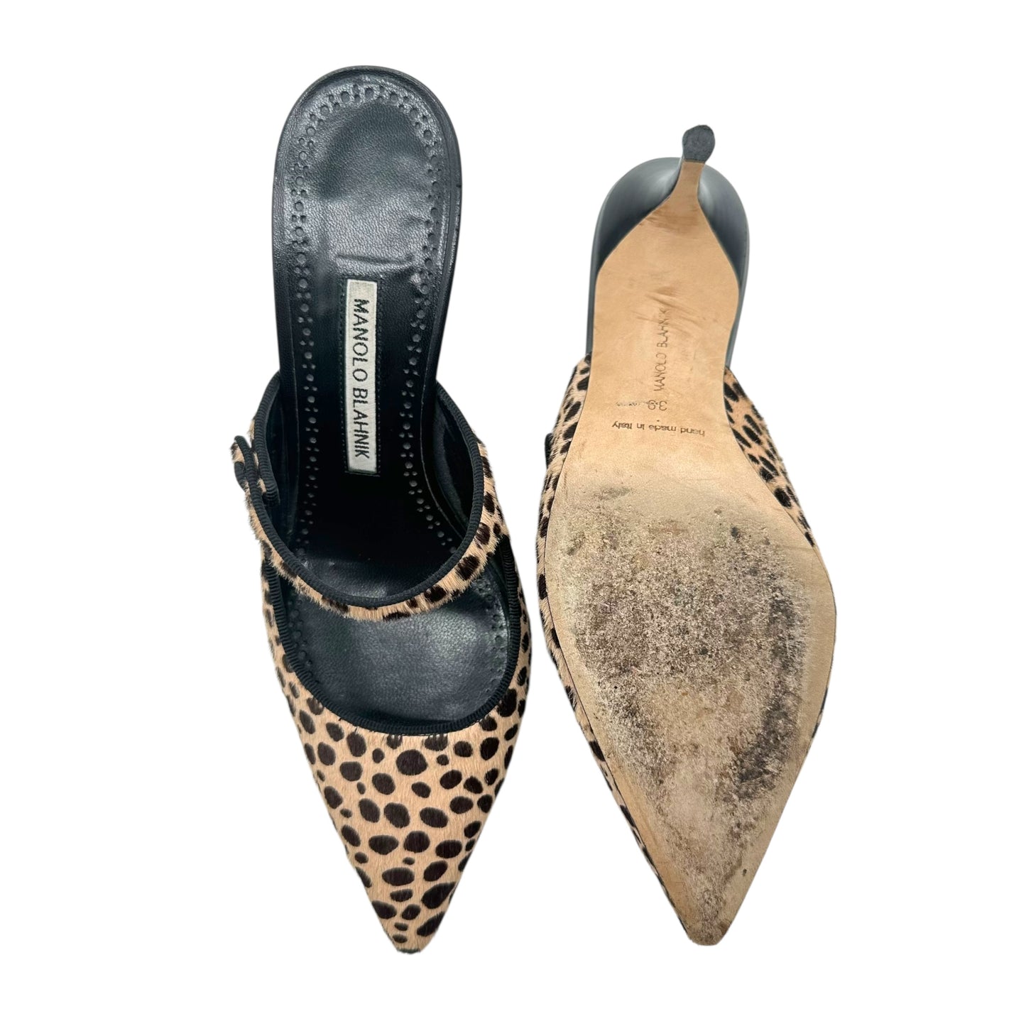 Manolo Blahnik Leopard Print Ponyhair Campari Kitten Heels