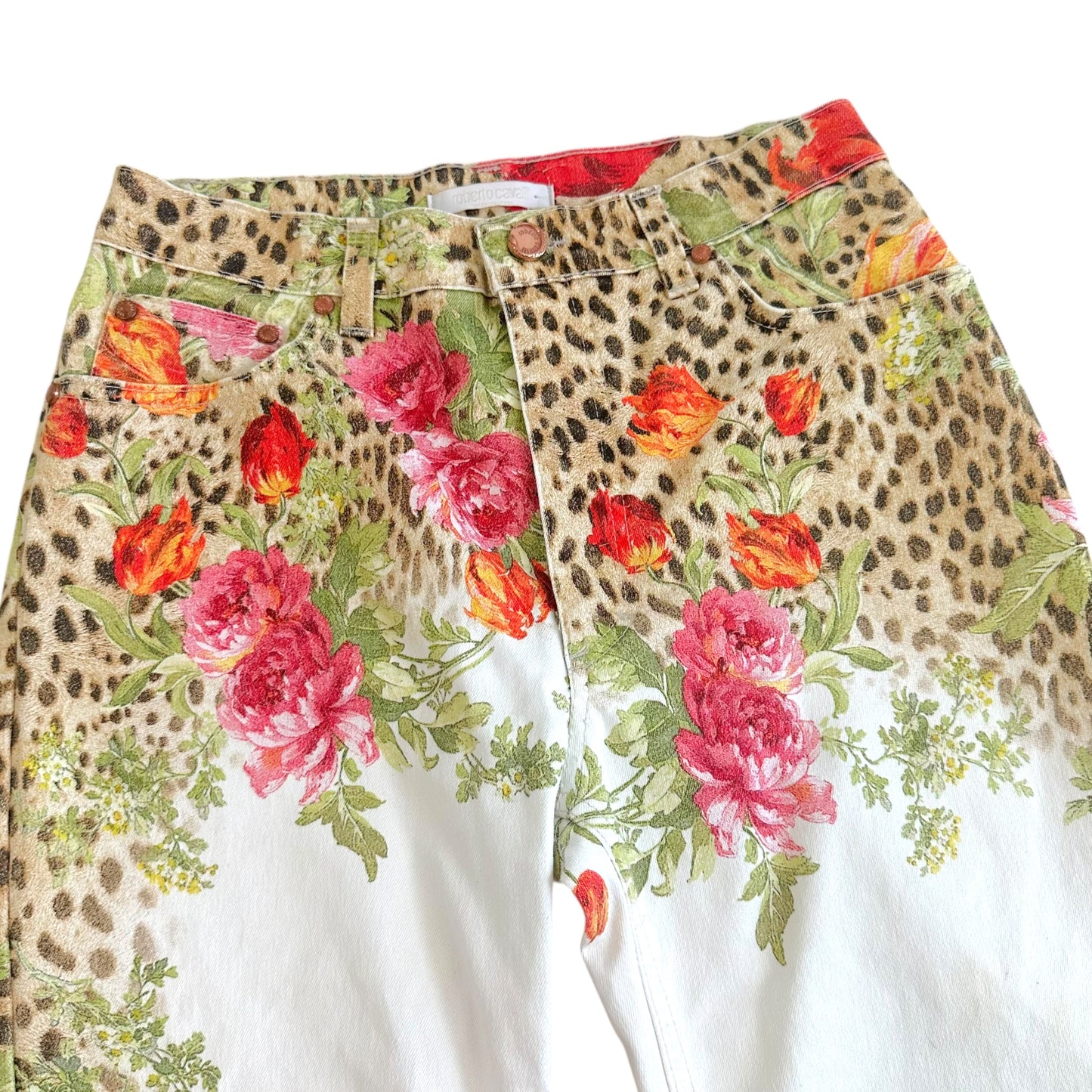 Roberto Cavalli Floral & Leopard Printed Jeans