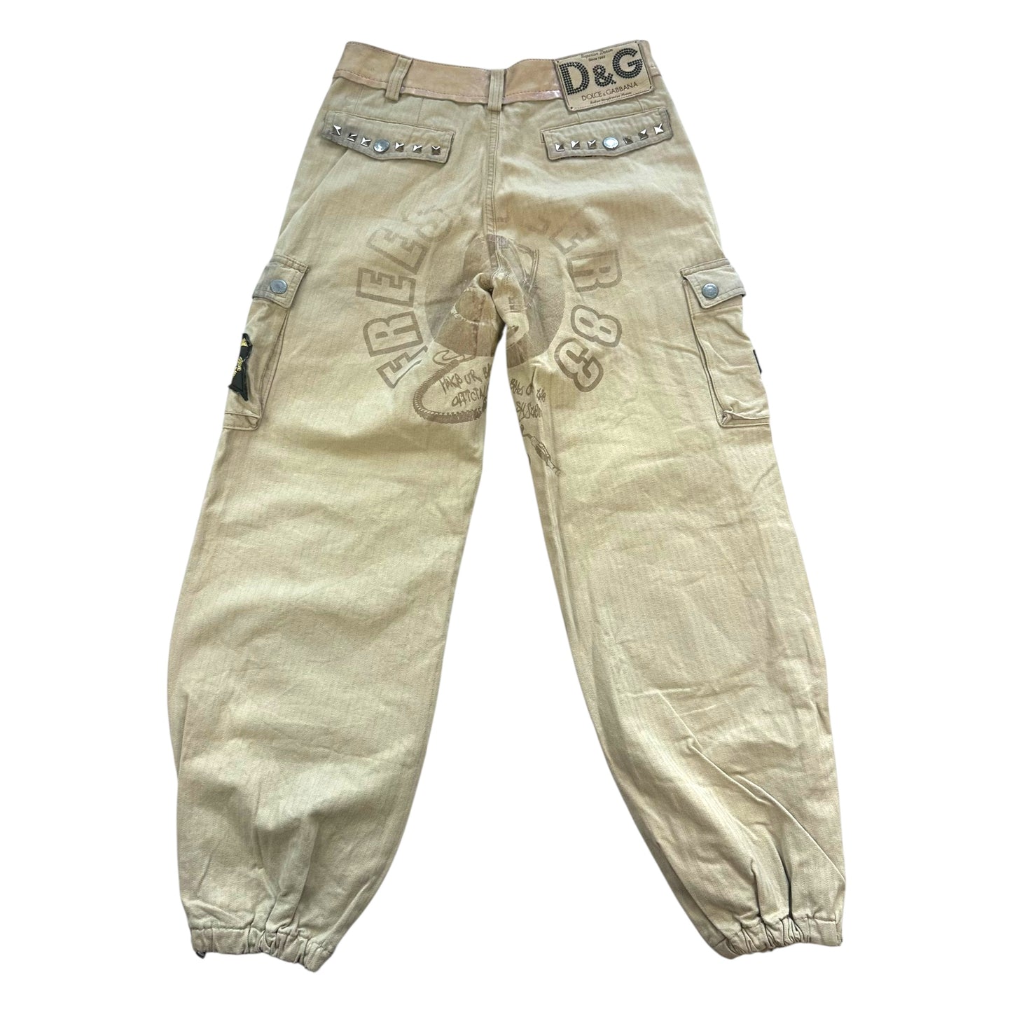 Dolce & Gabbana 2003 Beige Studded Cargo Pants