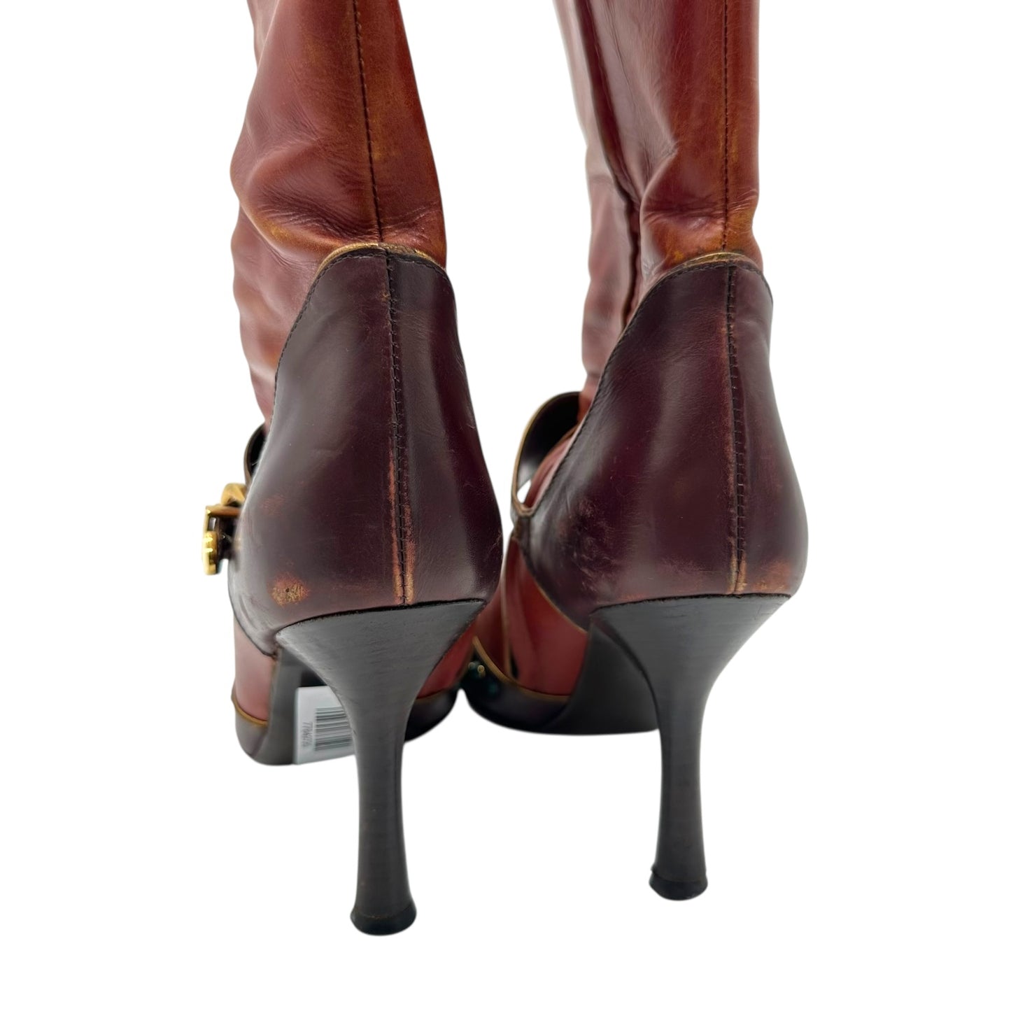 Giuseppe Zanotti Brown Leather Studded Heeled Boots