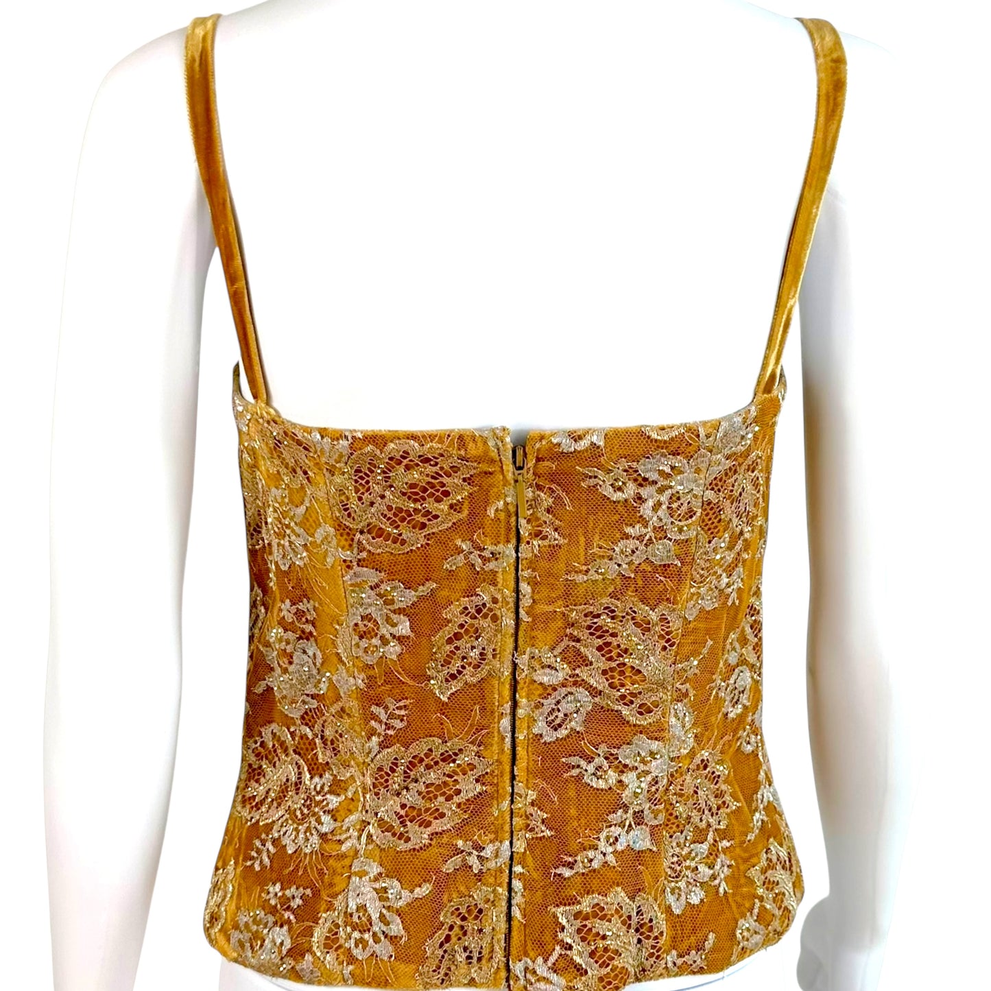 St. John Couture Gold Lace & Crystal Padded Bustier Top