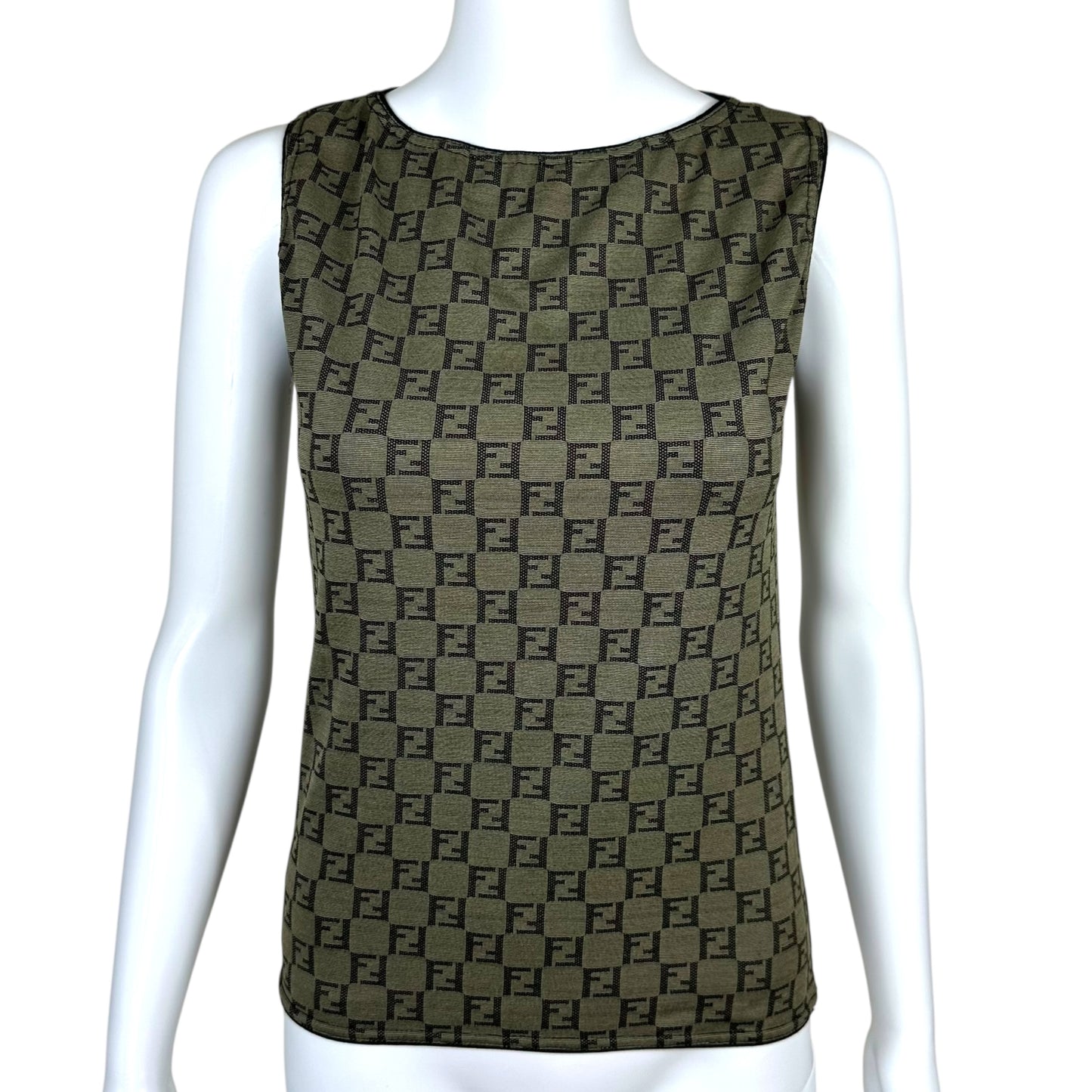 Fendi Khaki Green Zucca Monogram Tank Top