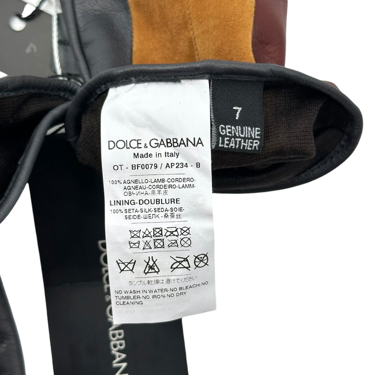 Dolce & Gabbana Burgundy & Black Leather & Tan Suede Gloves NEW