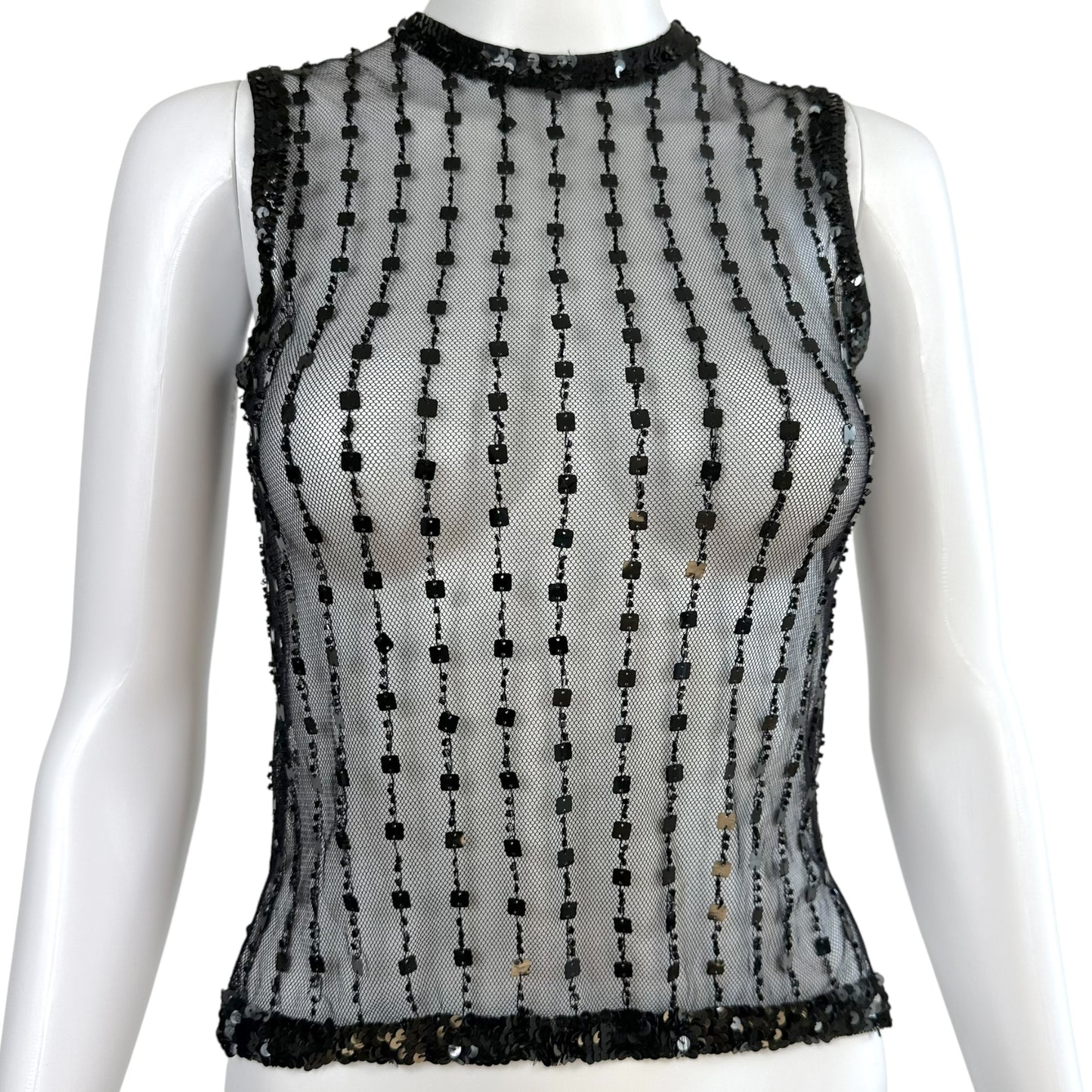 Vivienne Tam Black Sequin Mesh Tank Top