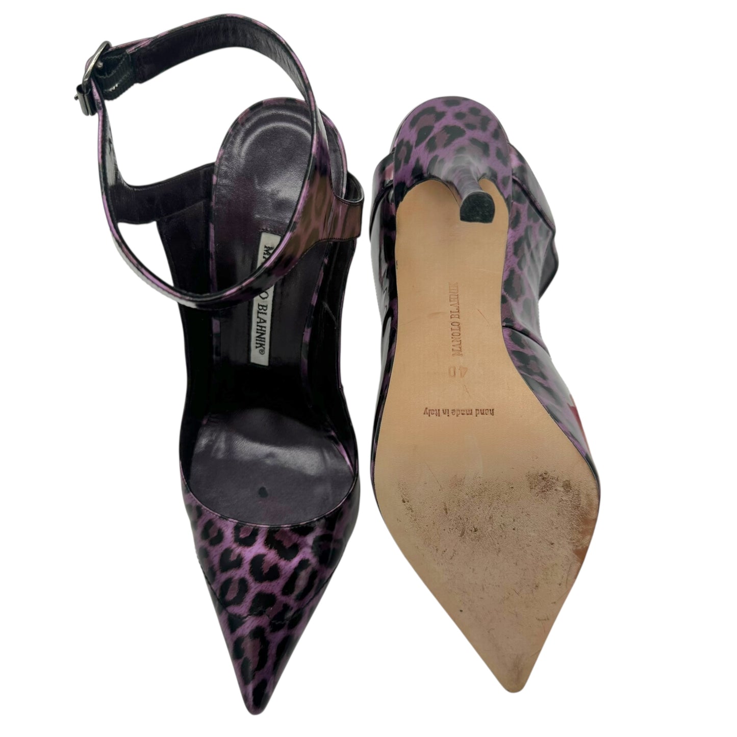 Manolo Blahnik Purple Leopard Pointed Toe Heels