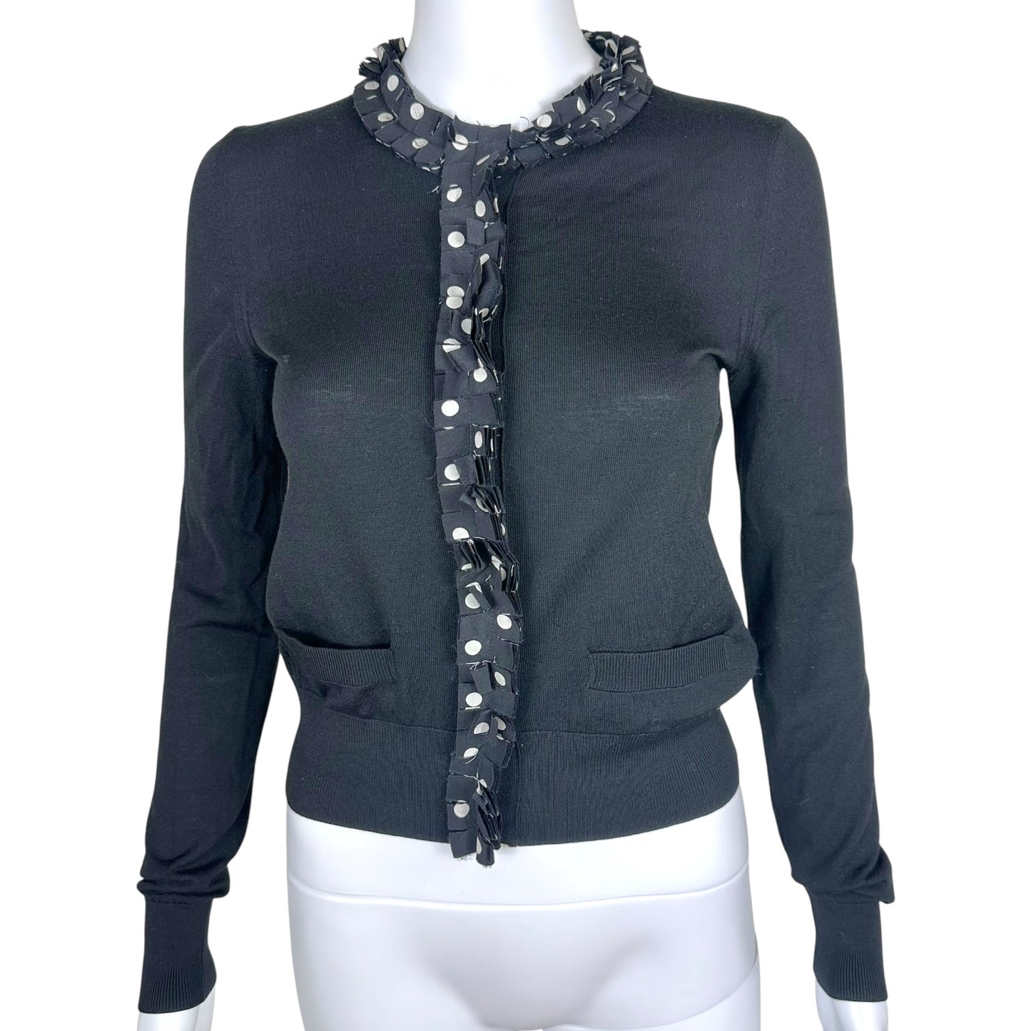 Dolce & Gabbana Polka Dot Silk Trim Knit Cardigan