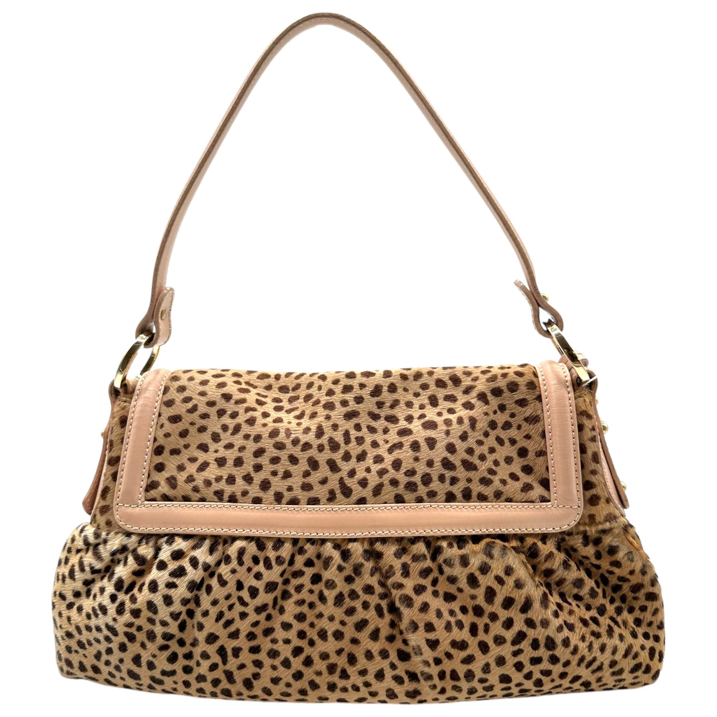Fendi Pink Leather Trim Leopard Print Ponyhair Chef Bag