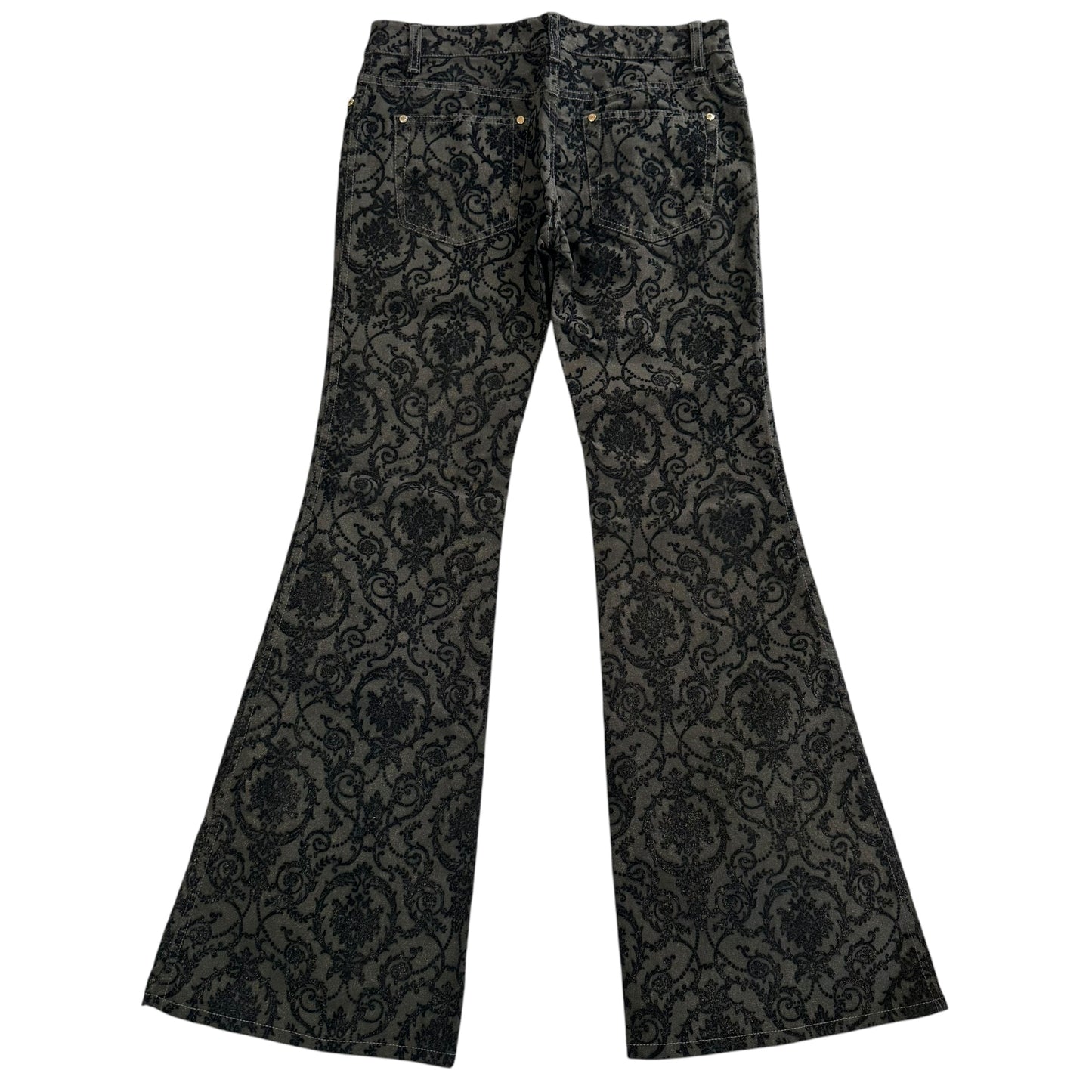 Roberto Cavalli F/W 2006 Black Velvet Damask Printed Flare Pants