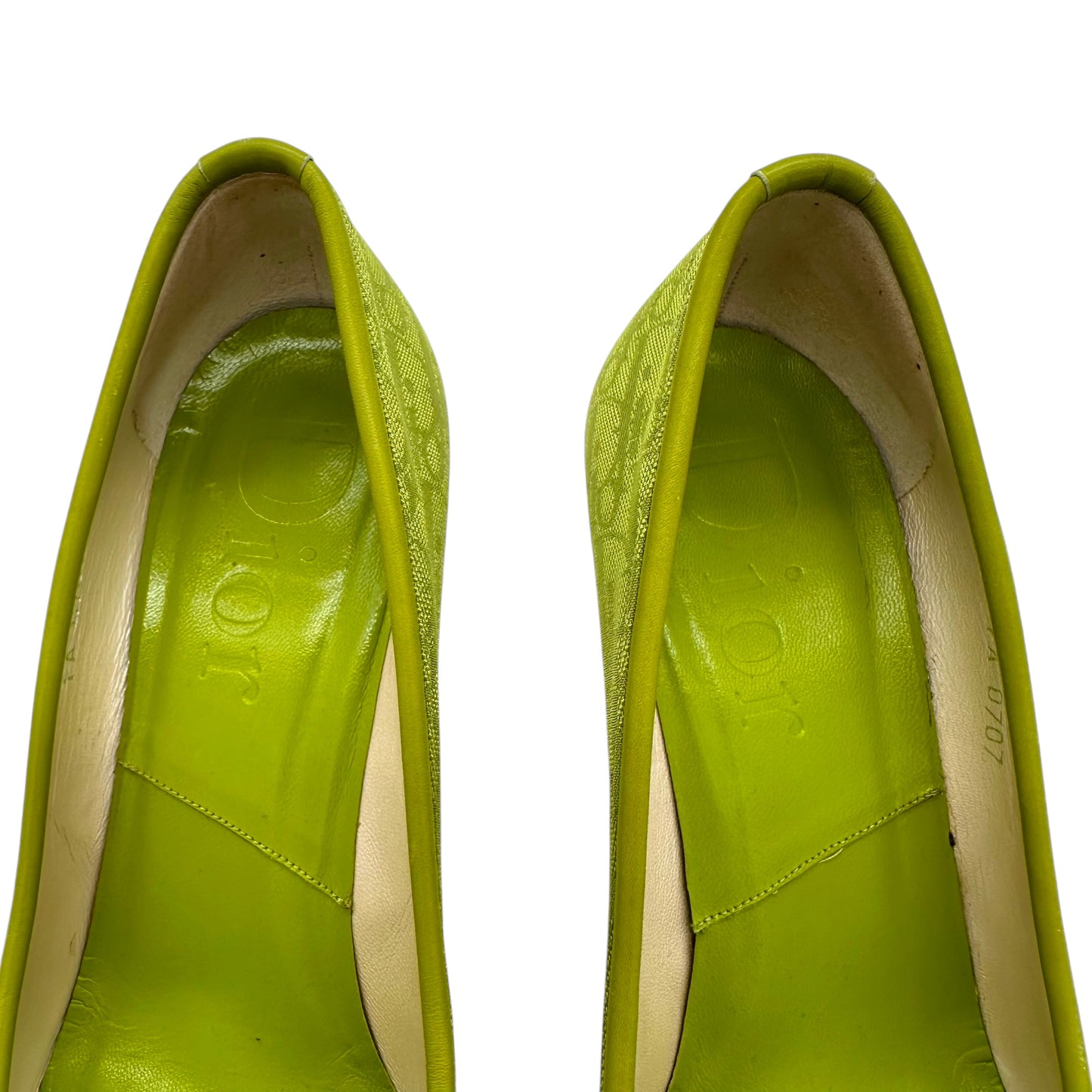 Christian Dior Green Monogram Square Toe Bow Heels