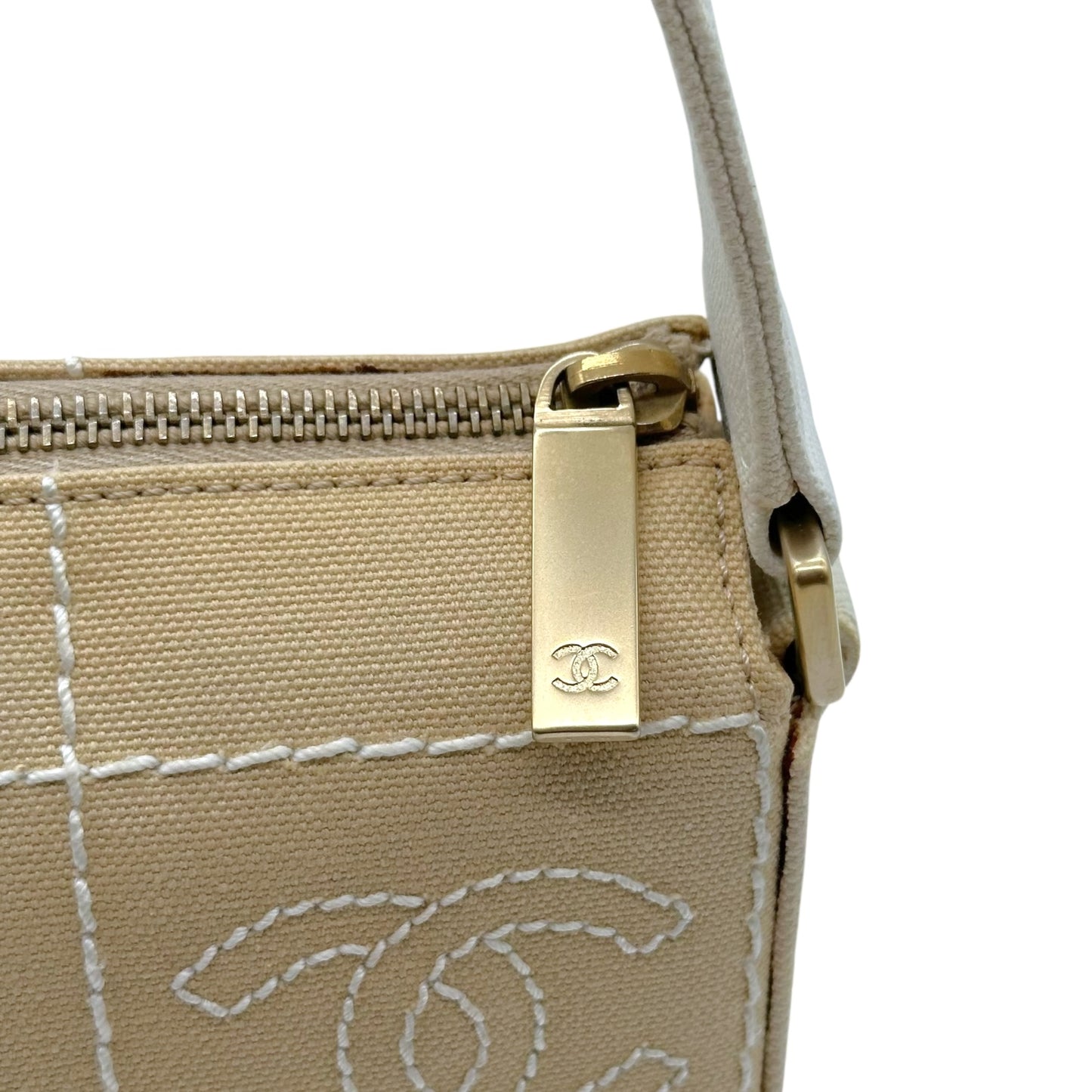 Chanel Ivory Embroidered Logo Chocolate Bar Mini Bag