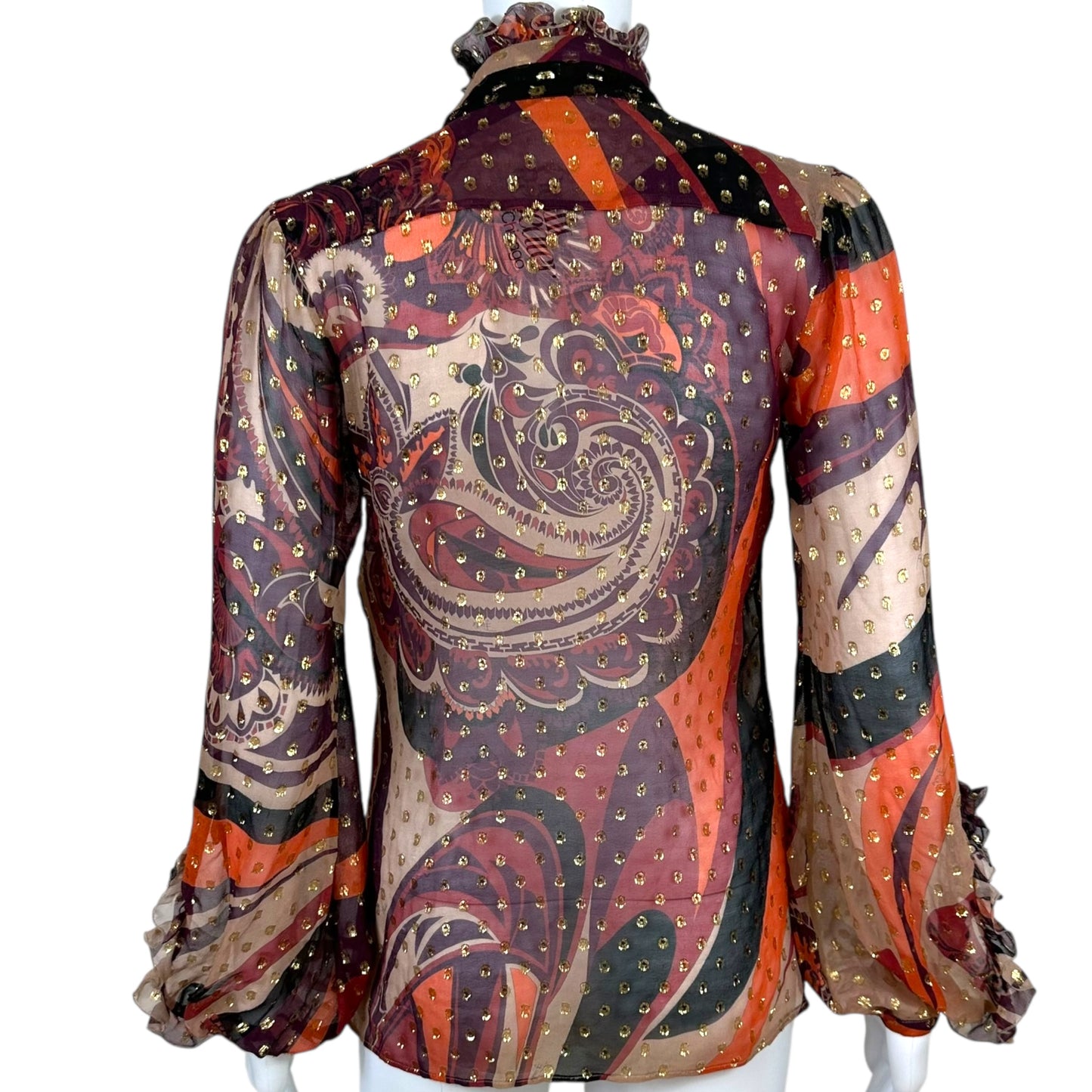 Emilio Pucci Metallic Pink Printed Silk Tie Blouse
