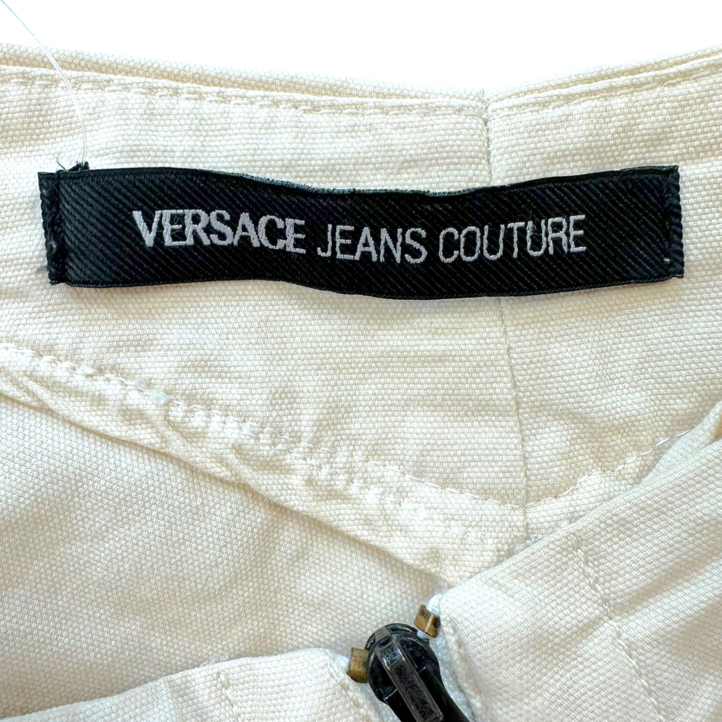 Versace Ivory Low Rise Lace Up Side Pants