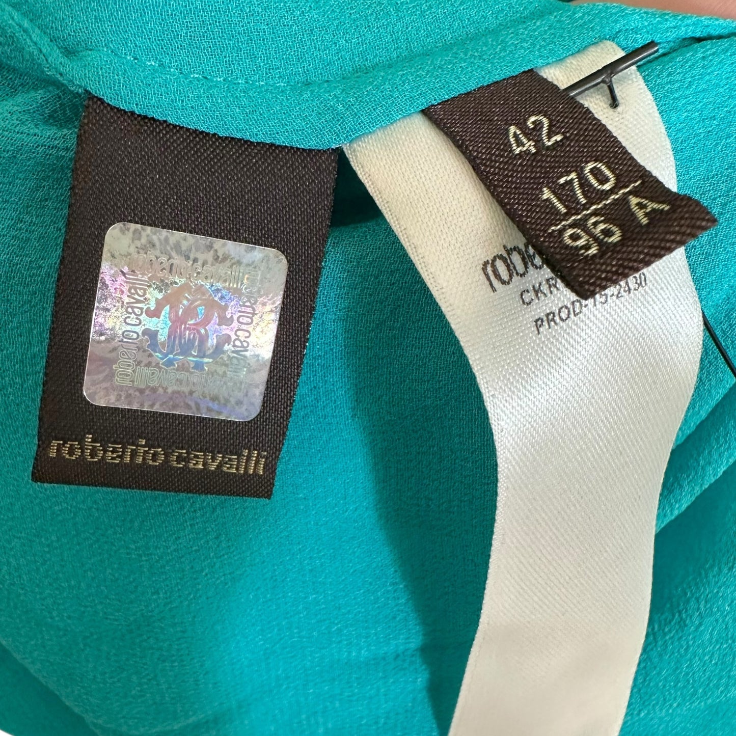Roberto Cavalli Teal Silk Beaded Blouse Top NEW - Outfit Repeater