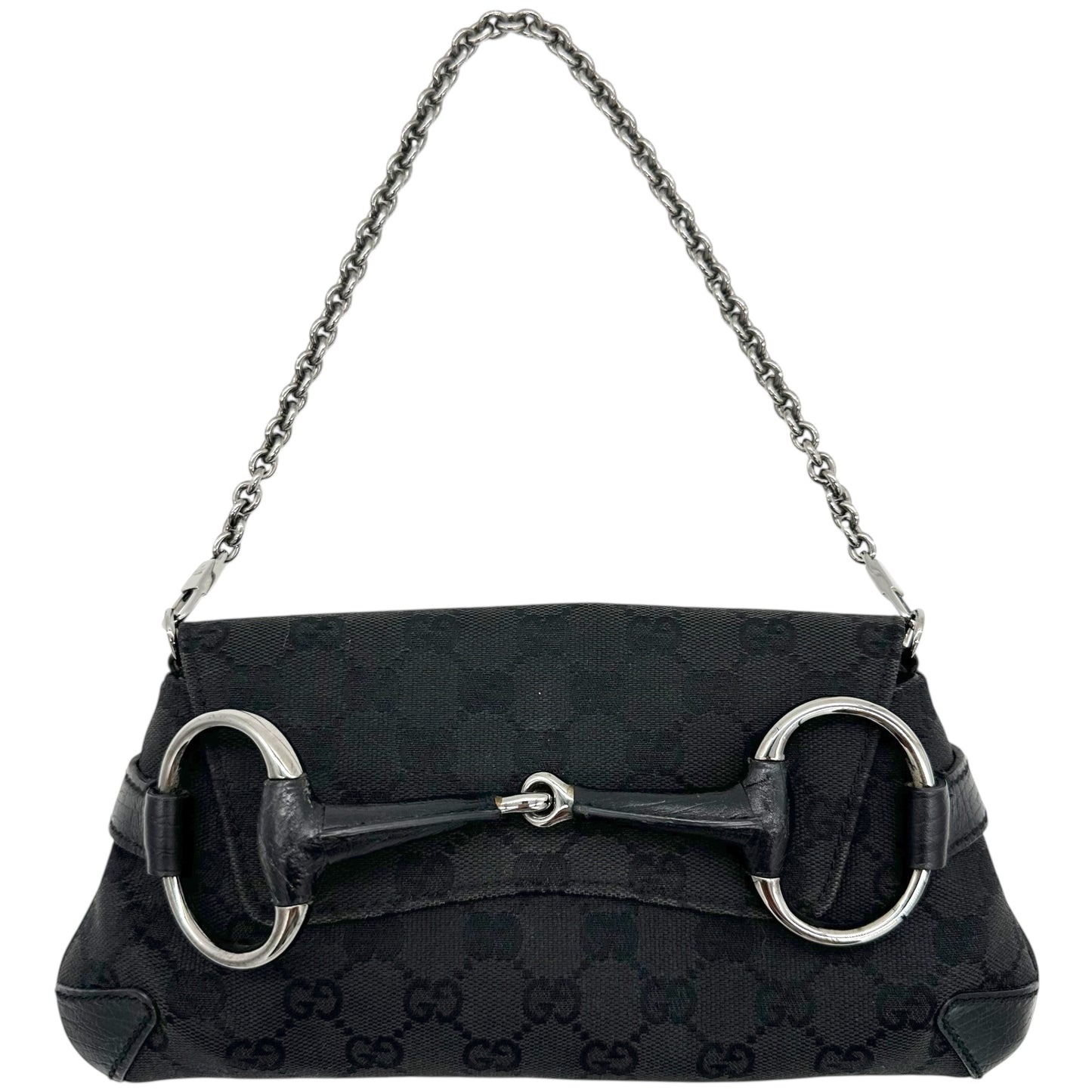 Gucci Black Monogram Horsebit Clutch Bag