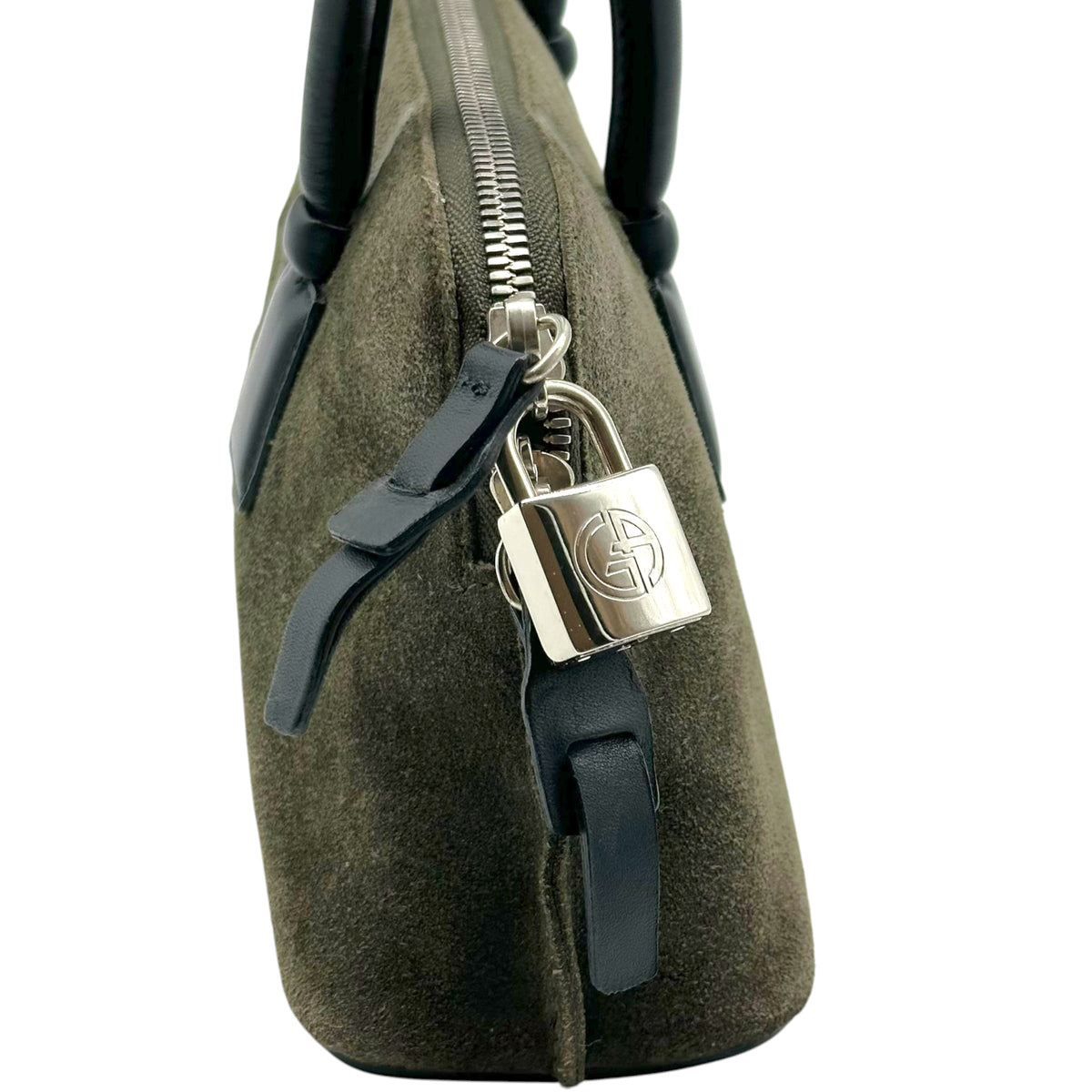 Giorgio Armani Suede Monogram Embossed Handbag Khaki Green