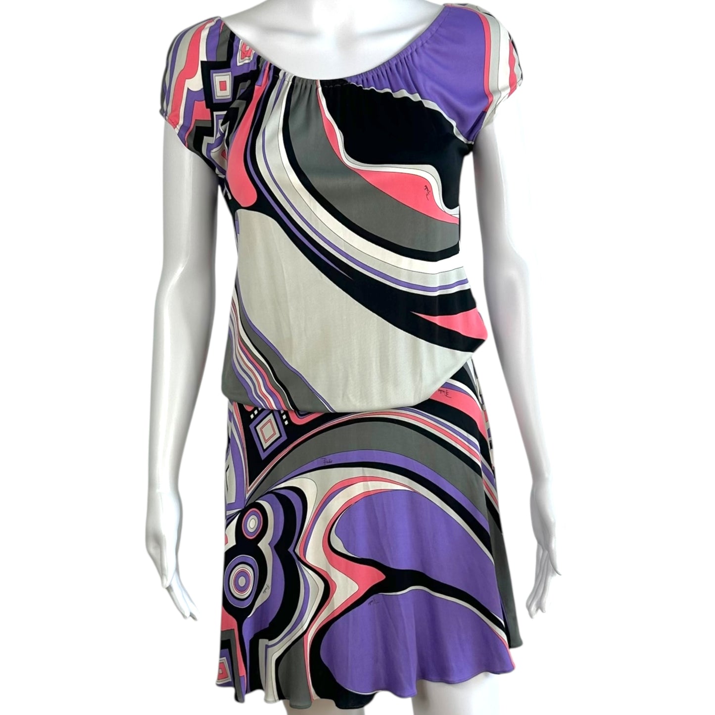 Emilio Pucci Pink & Purple Printed Ruched Mini Dress
