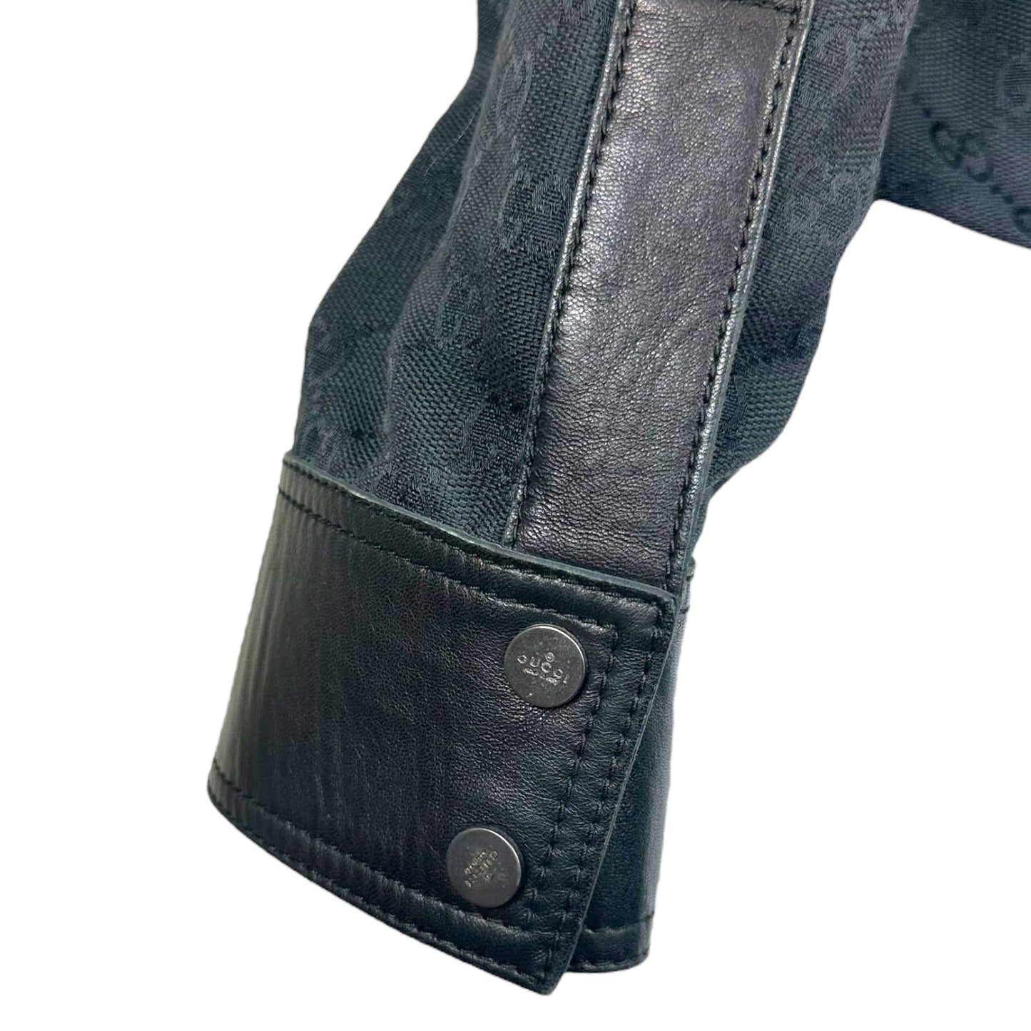 Gucci by Tom Ford F/W 2000 Black Monogram & Leather Button Up Top