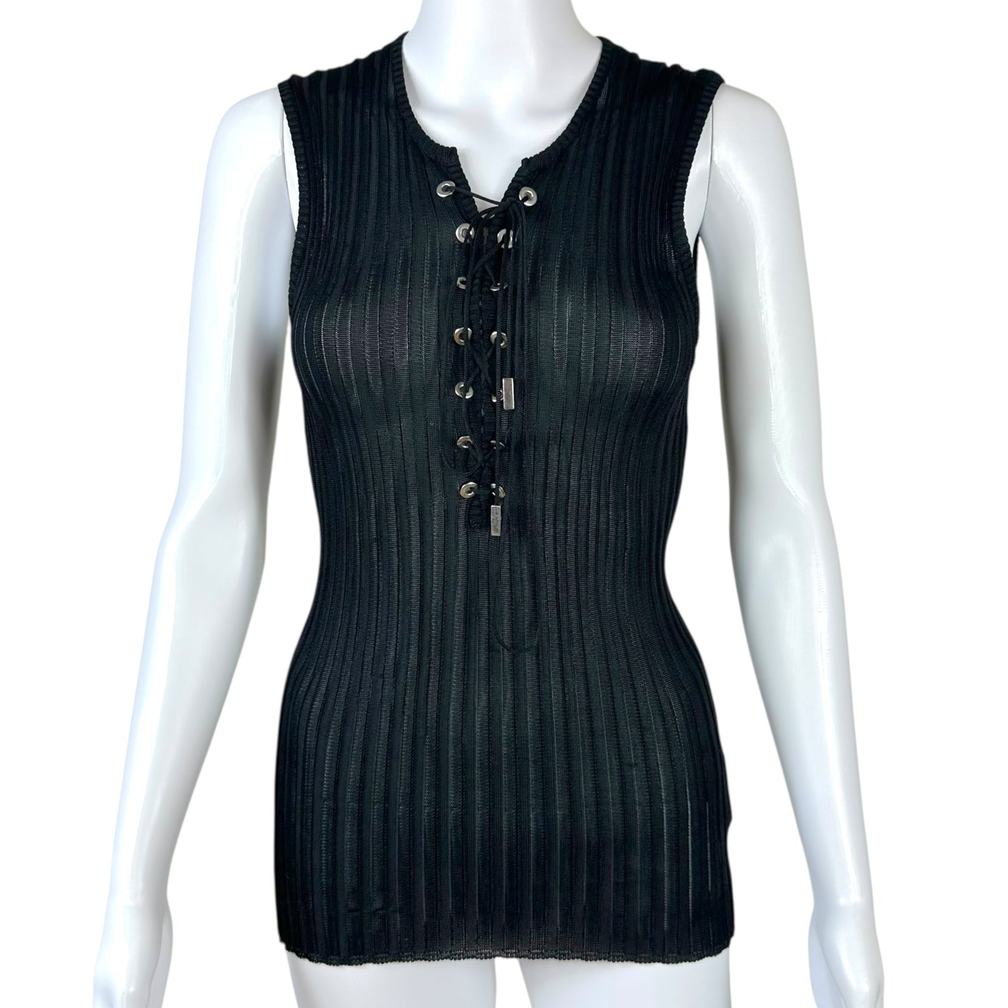 Dolce & Gabbana Black Ribbed Lace Up Tank