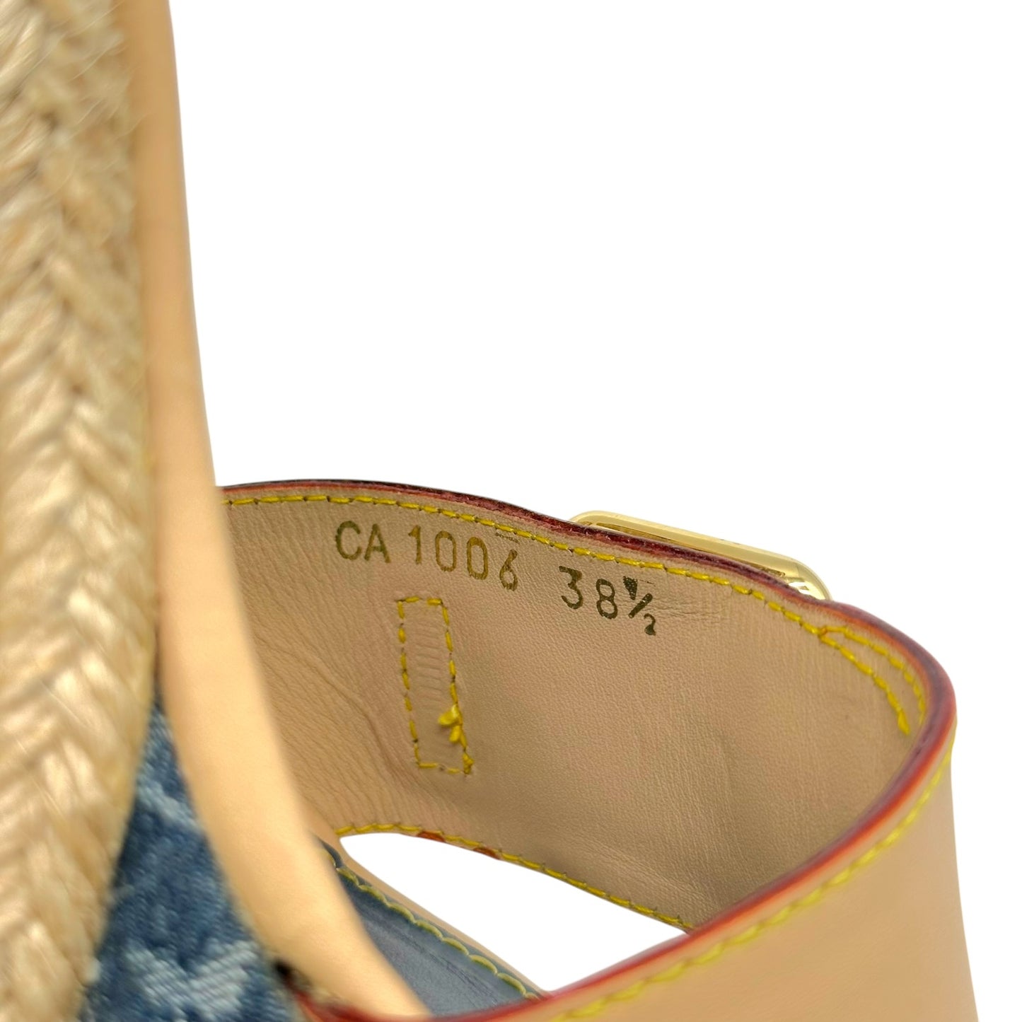Louis Vuitton Denim Monogram & Raffia Heeled Wedge Sandals