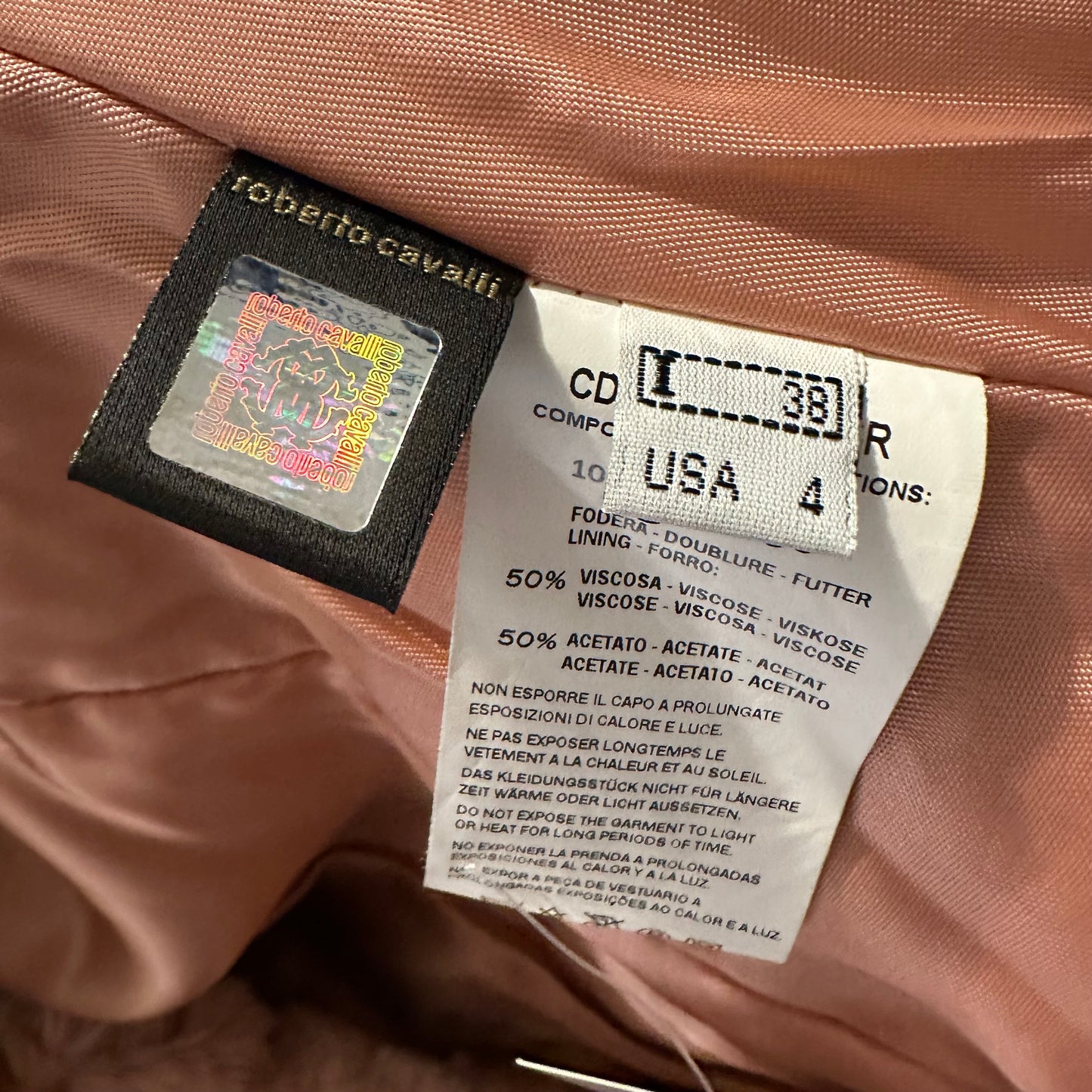 Roberto Cavalli Class Pink Rabbit Fur Coat w/ Leather Bows