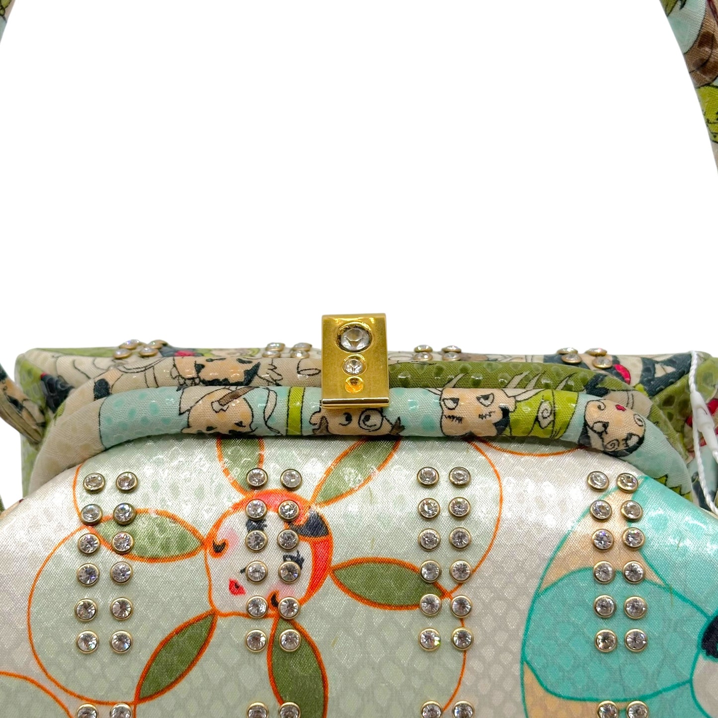 John Galliano Printed Crystal Embellished Top Handle Bag