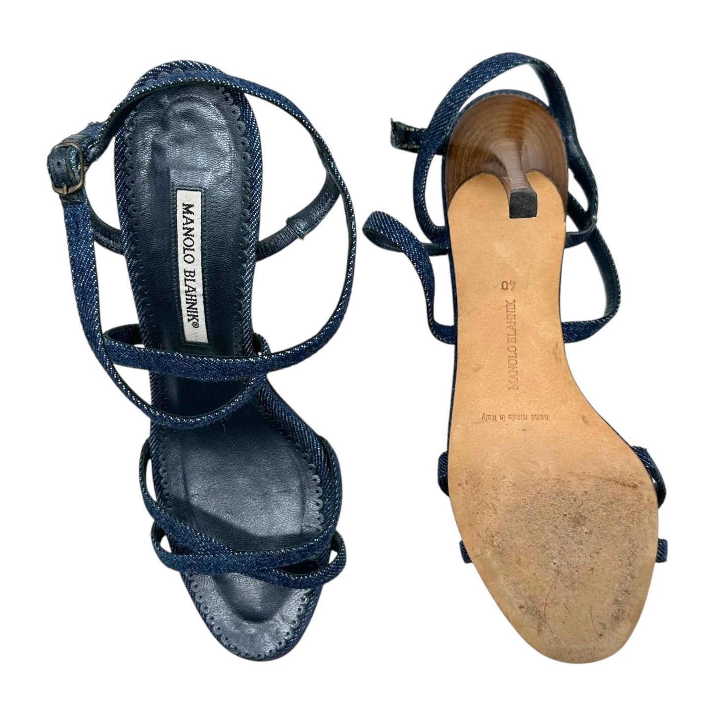 Manolo Blahnik Denim Strappy Sandal Heels