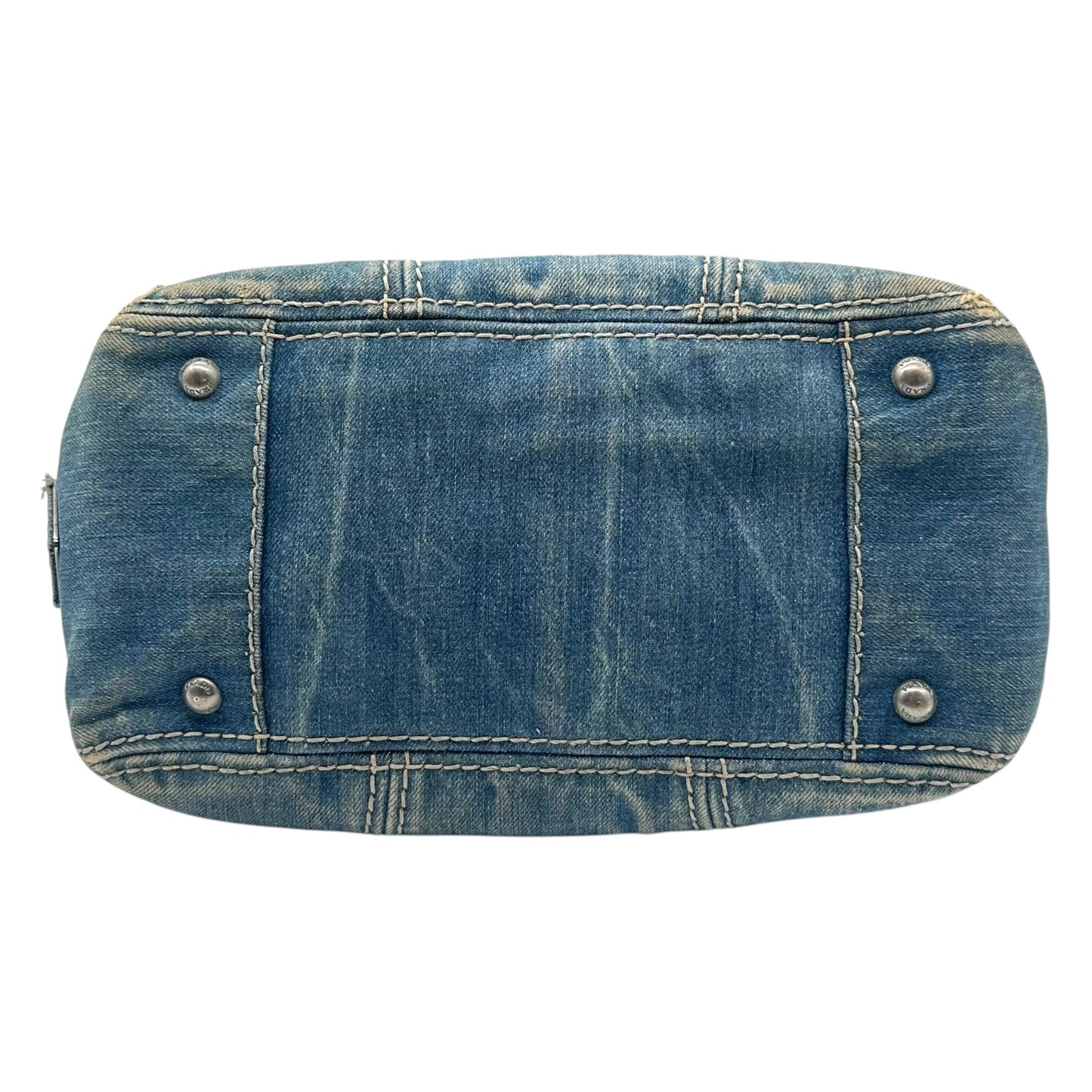 Prada Distressed Denim Turnlock Shoulder Bag