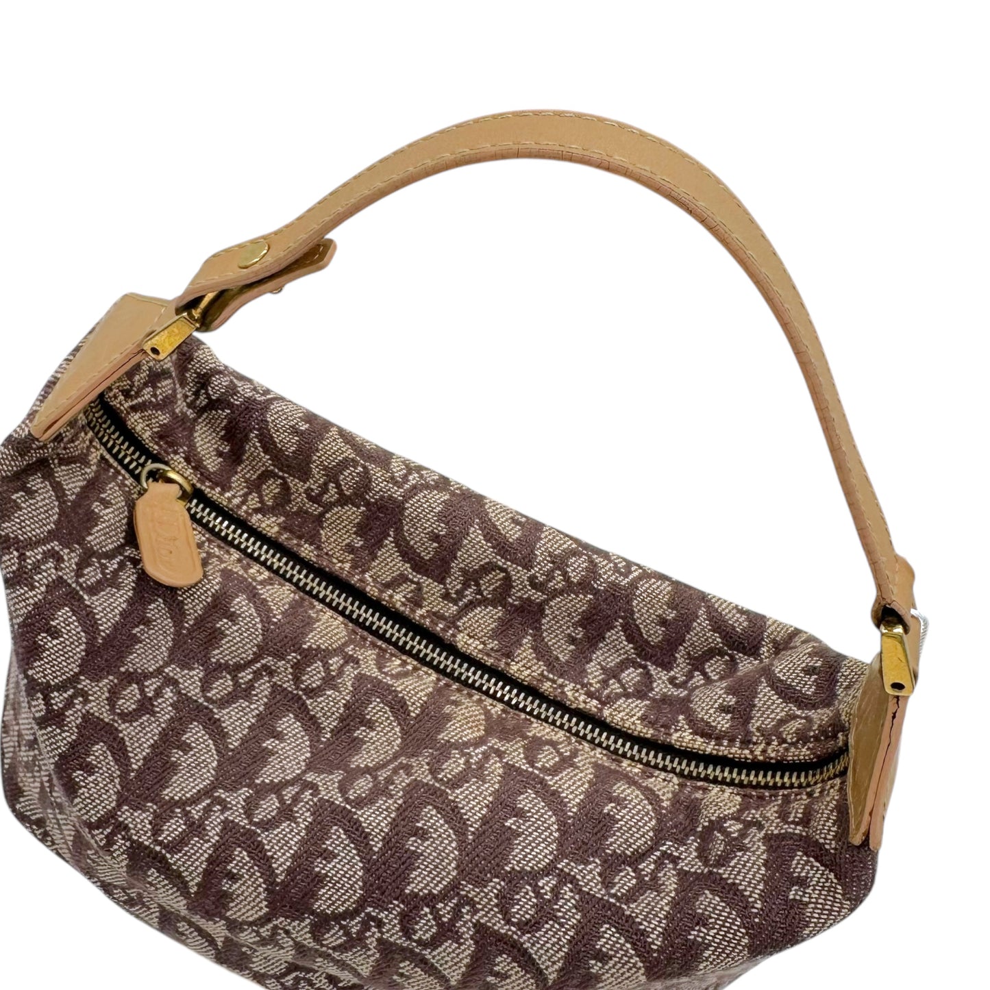 Christian Dior Tan & Burgundy Monogram Pochette Bag