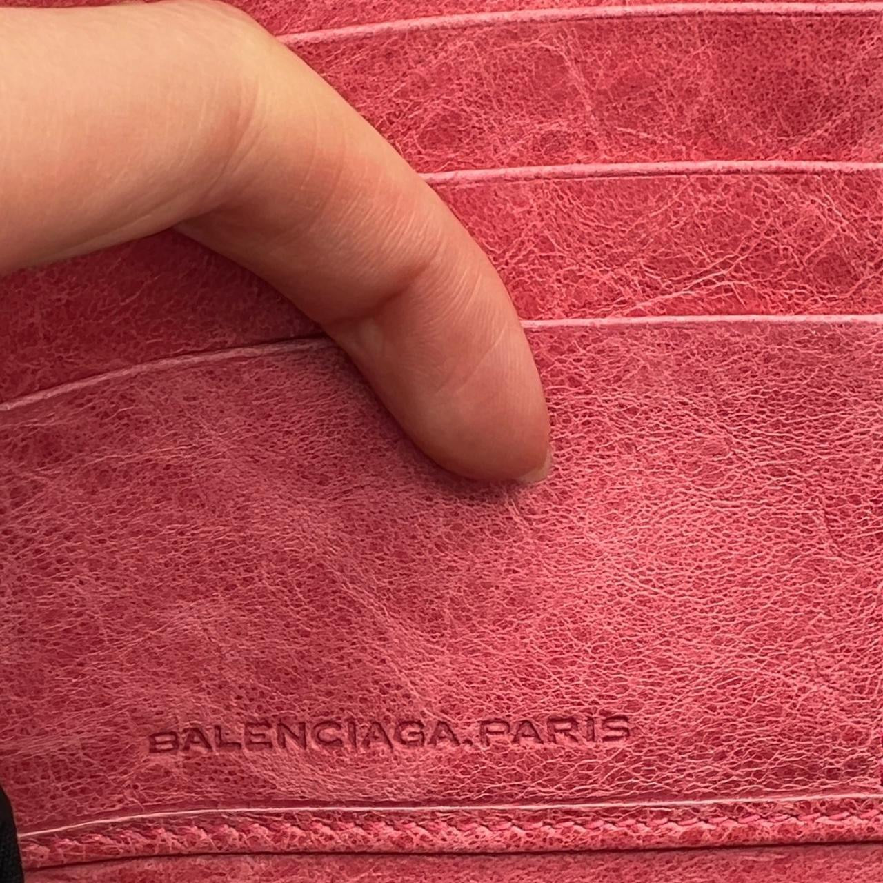 Balenciaga Pink City Wallet Distressed Leather Zip Closure