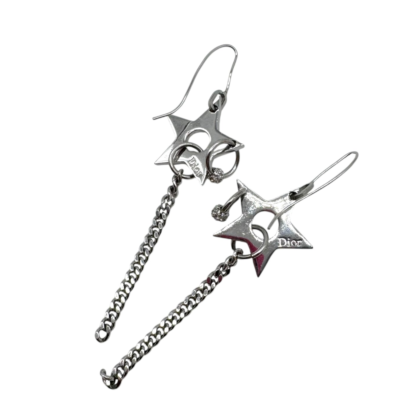 Christian Dior 'Hardcore Dior' Silver Crystal Piercing Dangly Earrings